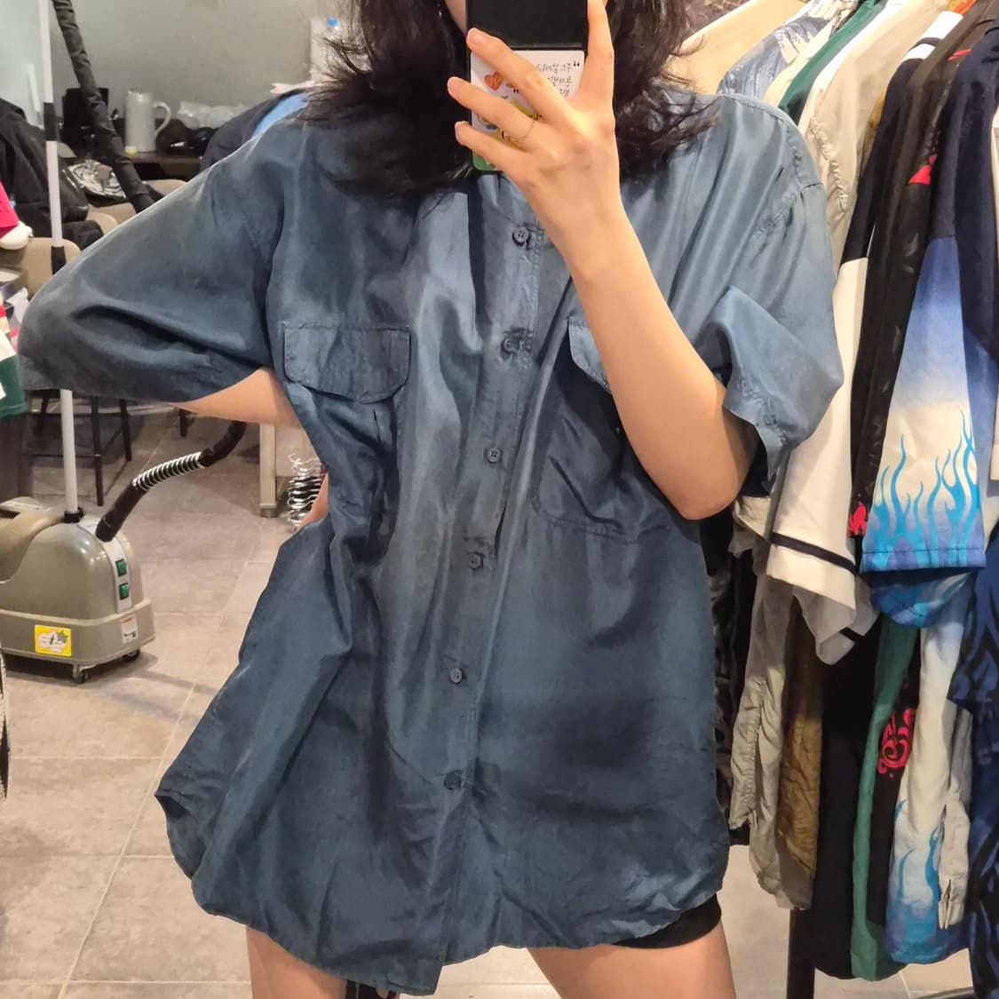 [NO.9] 빈티지 실크 반팔 셔츠 스모키블루 상품이미지3