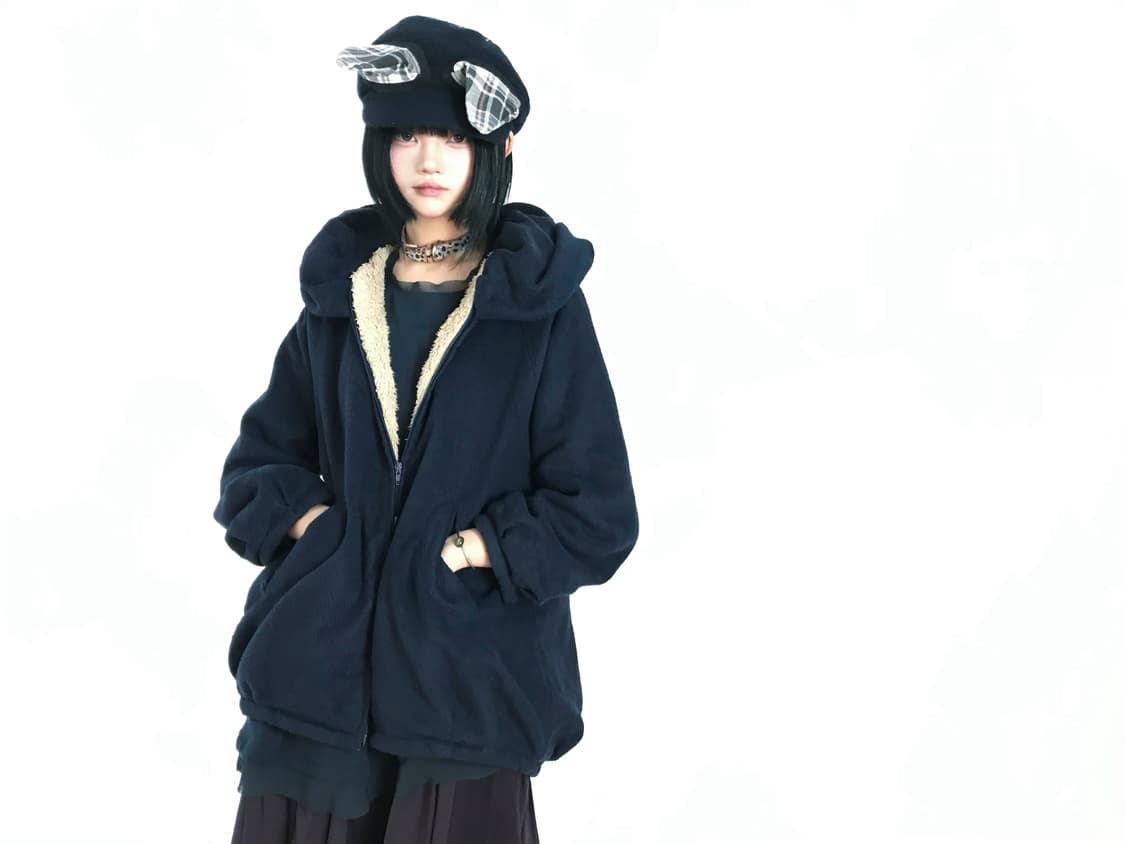 Navy puff balloon fleece zip-up 상품이미지1
