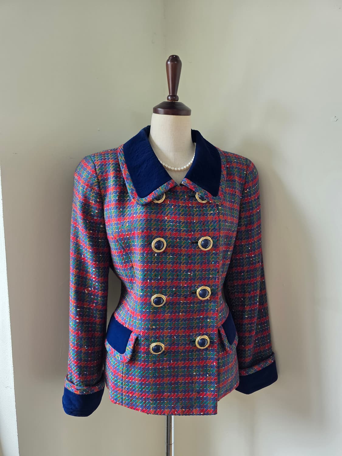 벨벳 배색 카라 보카시 체크 트위드 자켓 상품이미지2