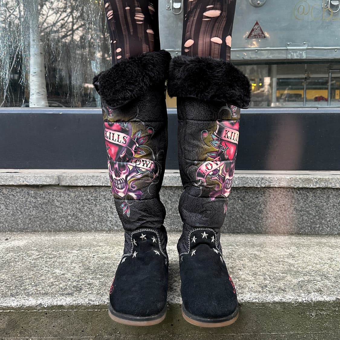 00s 레어 에드하디 스웨이드 니하이 타투 부츠 상품이미지8