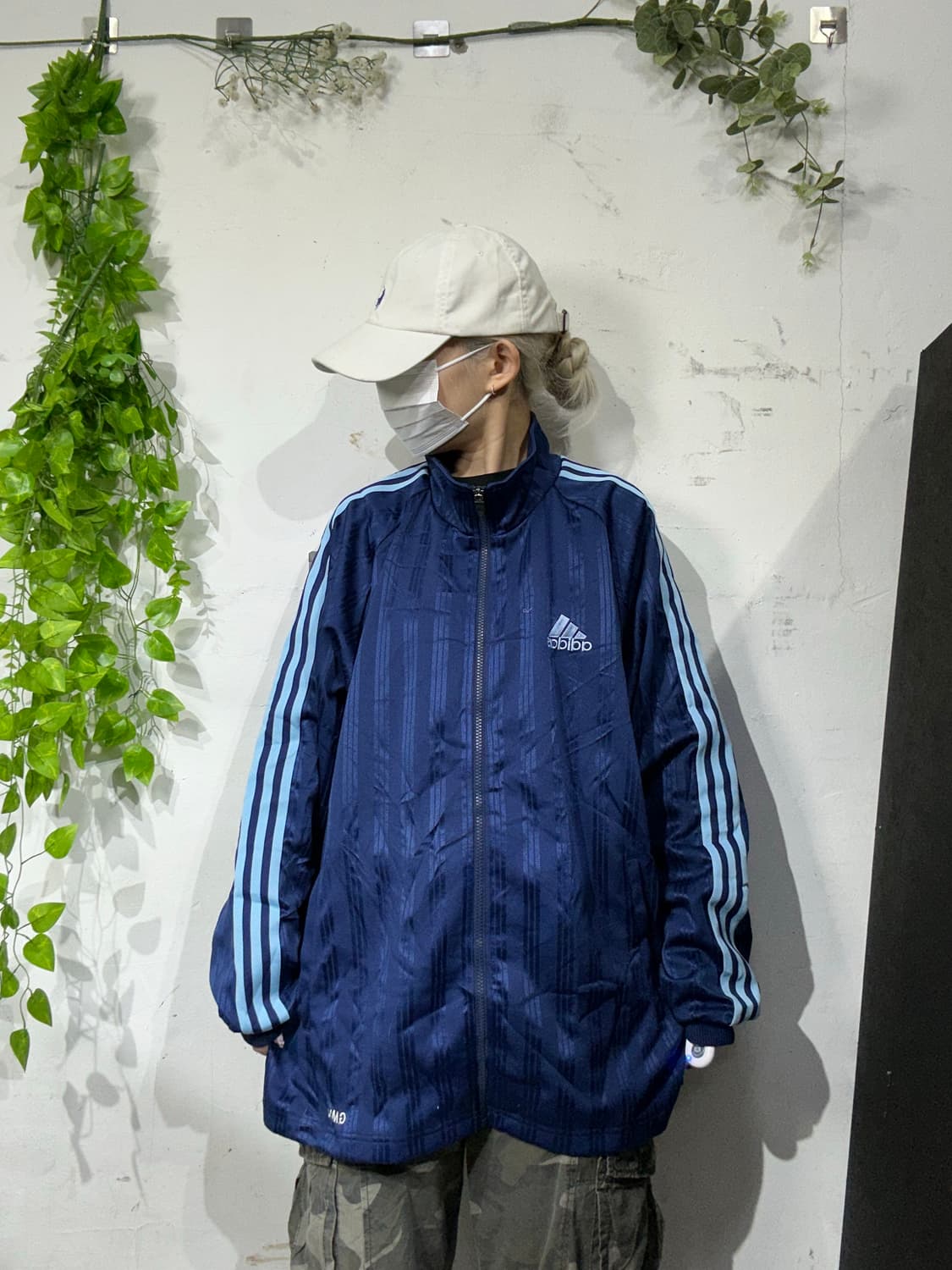 아디다스 일본판 빅 로고 네이비 블루 삼선 오버핏 트랙탑 져지 L  상품이미지2