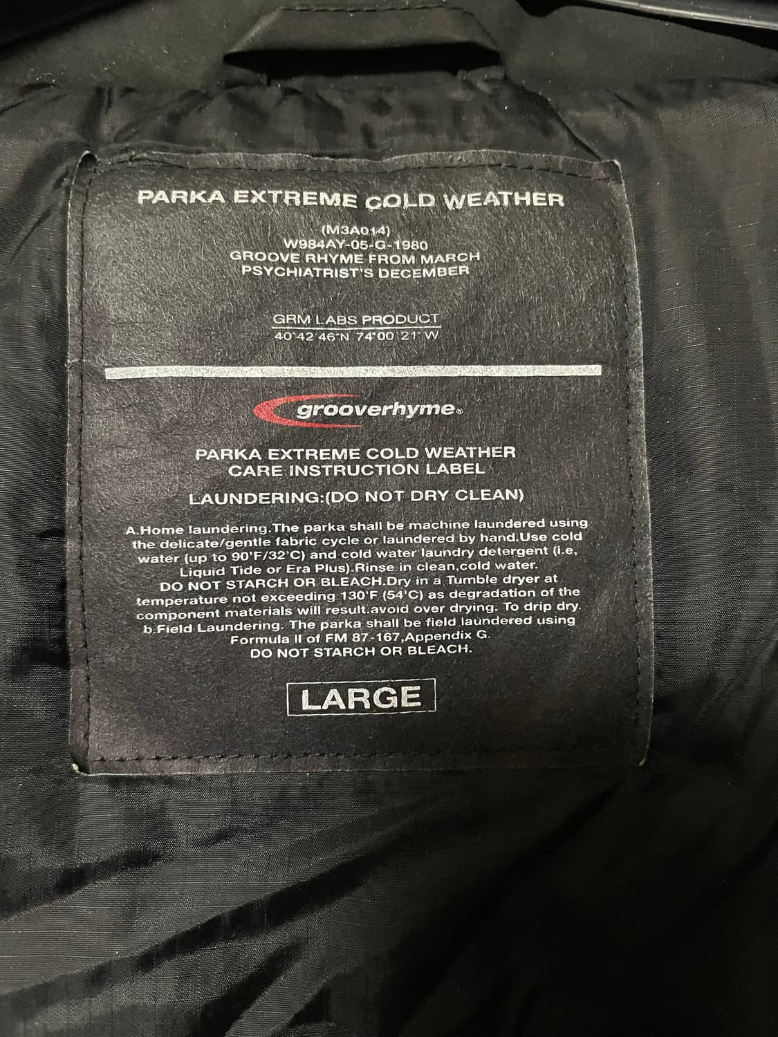 그루브라임 grooverhyme 미군 레벨7파카 자켓 블랙 L 상품이미지2