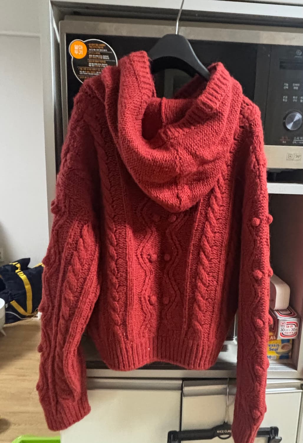 호와스 엔젤 후드 꽈배기 가디건 레드 (하루 단시간 착용) 정가 189, 상품이미지6