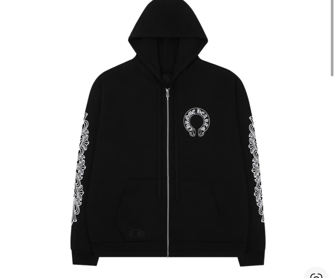 XL) 크롬하츠 홀스슈 플로랄 플리스 헤비웨이트 집업 후드 블랙 상품이미지1