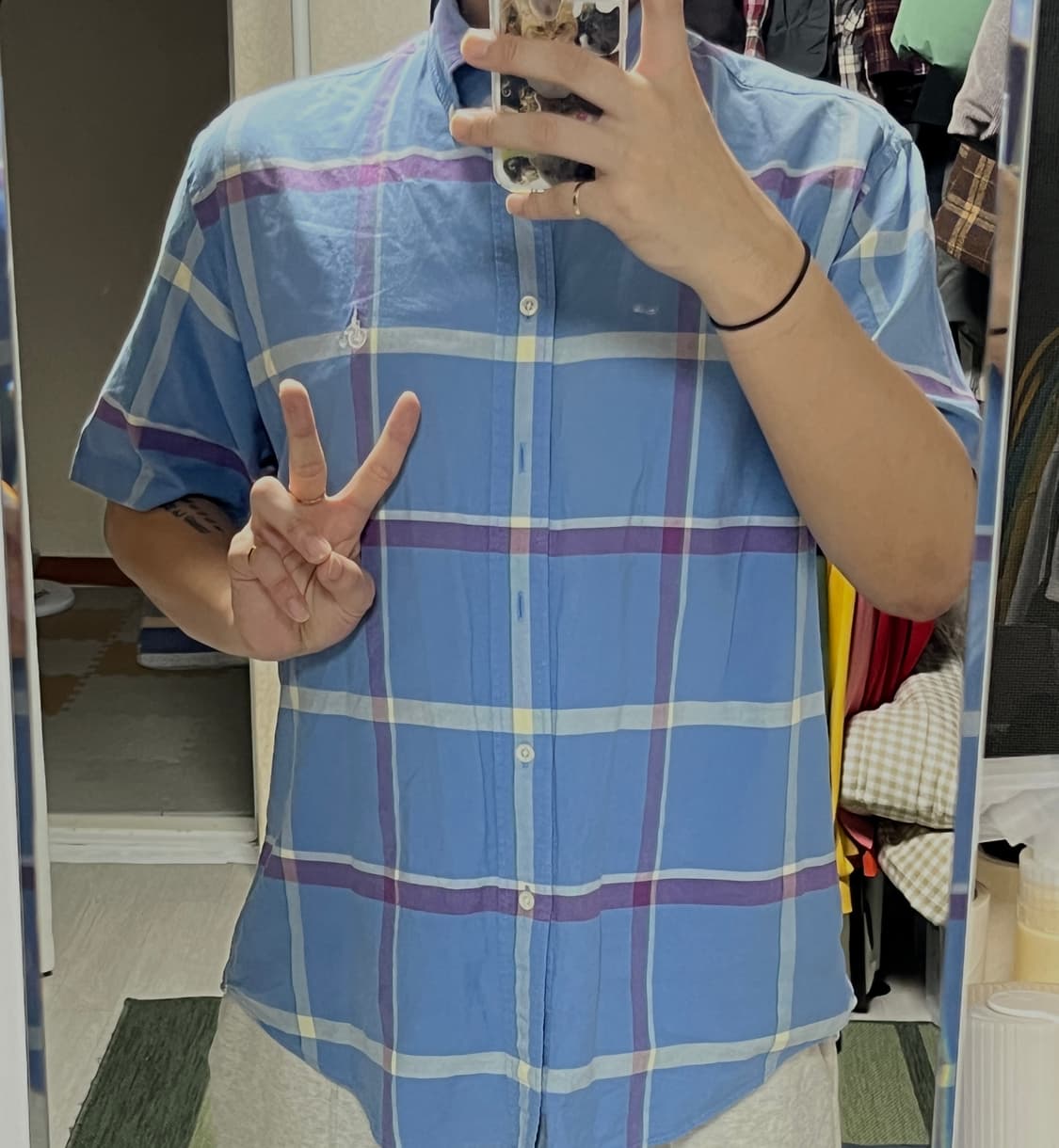 빈폴 블루 체크 반팔 셔츠 100 상품이미지7