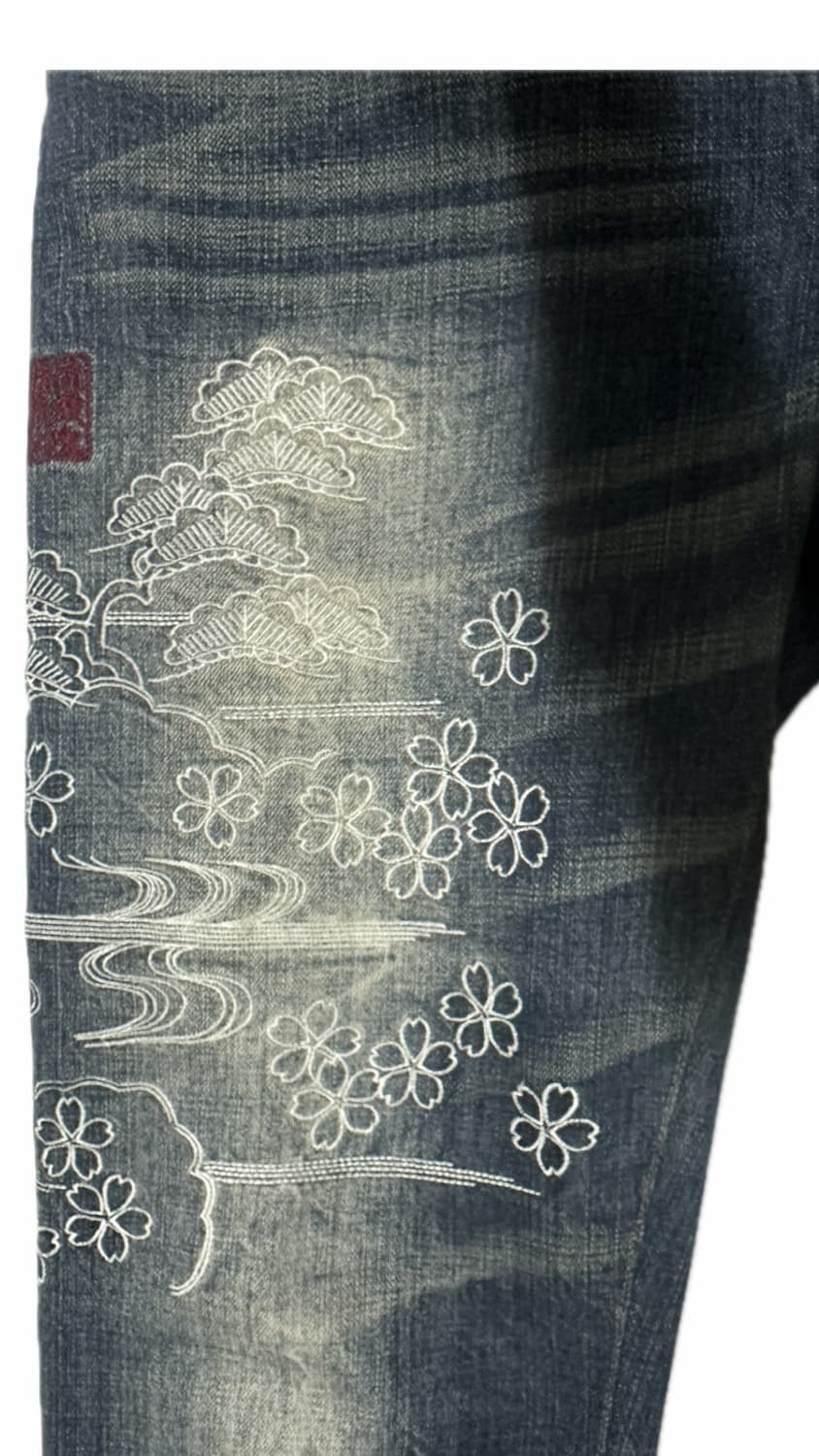 카라쿠리 타마시 - 잉어 자수 데님 진 상품이미지5