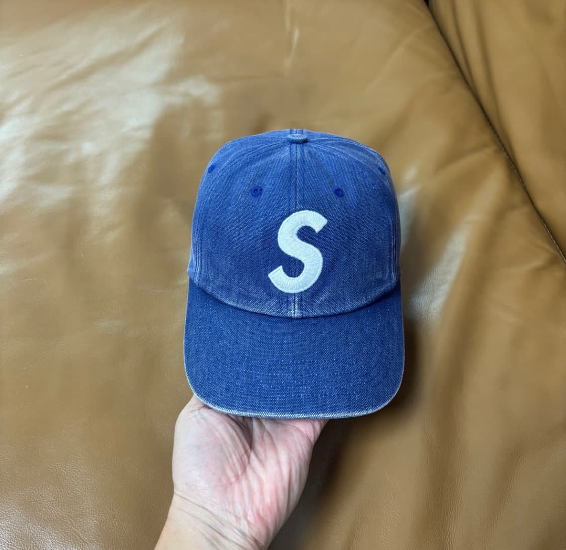 슈프림 23ss 피그먼트 워시드 네이비 S로고 6패널 모자 (Navy) 상품이미지2