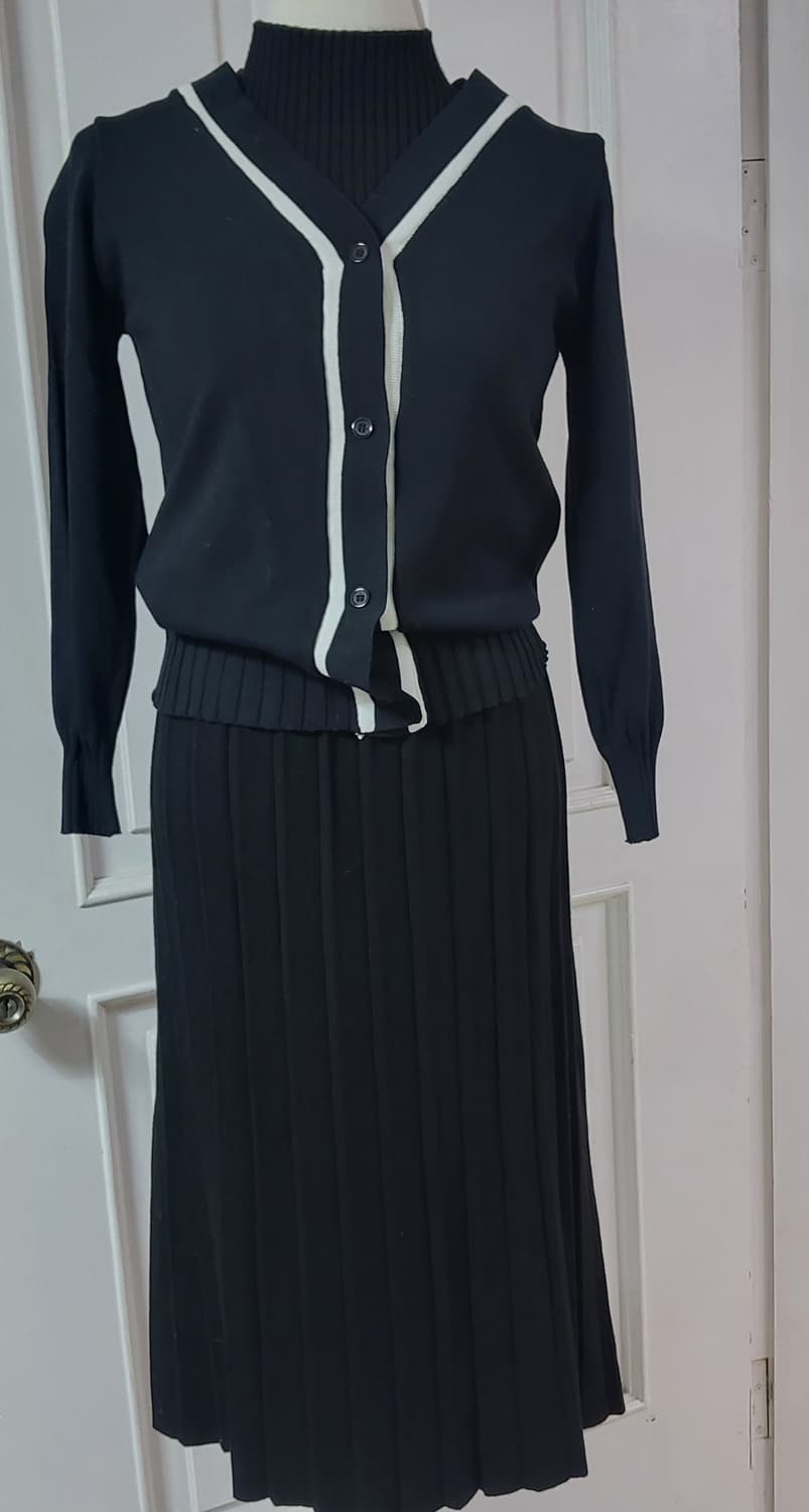 골지 니트 나시 롱 원피스 니트 가디건 세트 상품이미지1