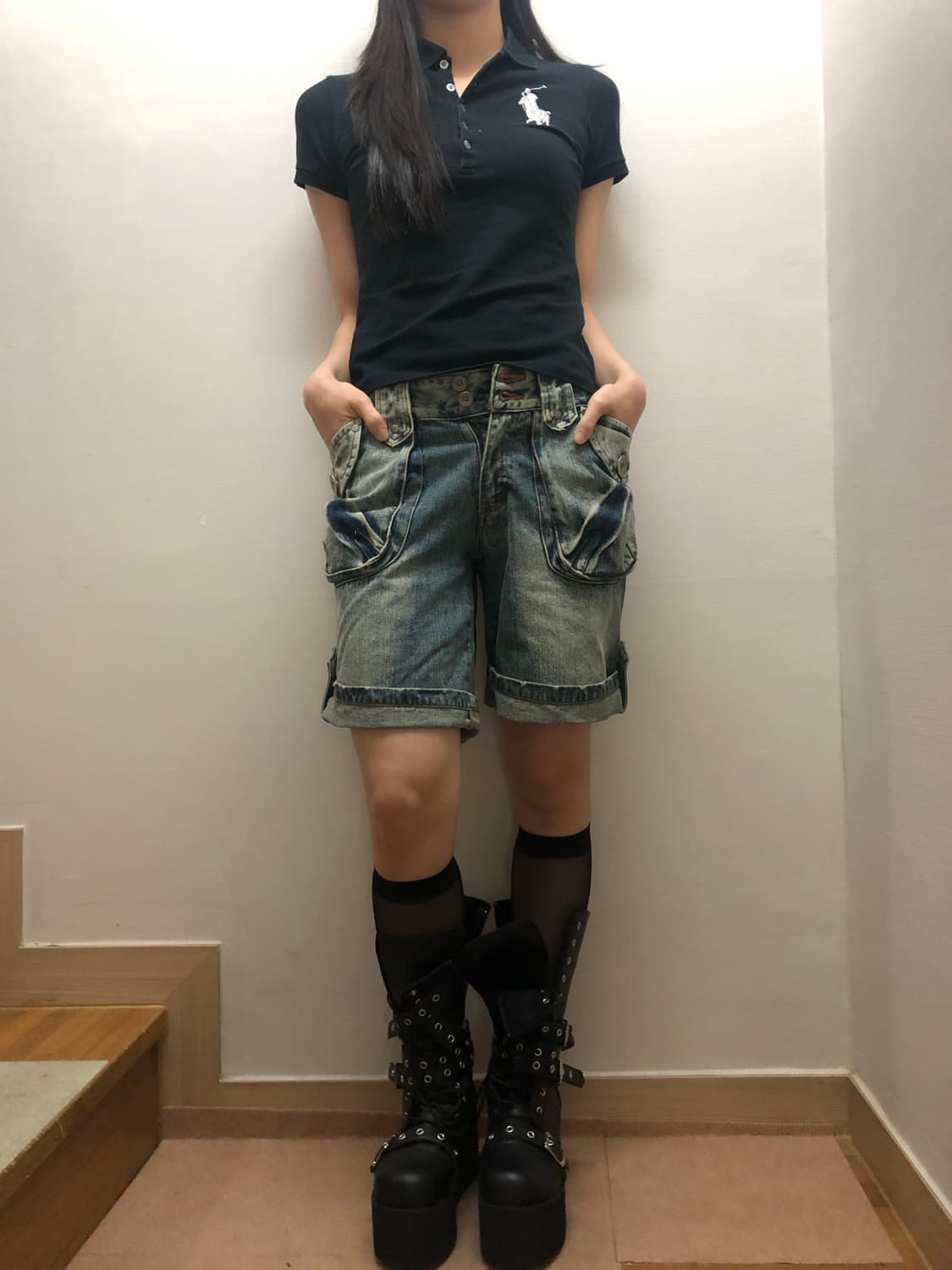 빈티지 데님 워싱 버뮤다 팬츠 상품이미지2