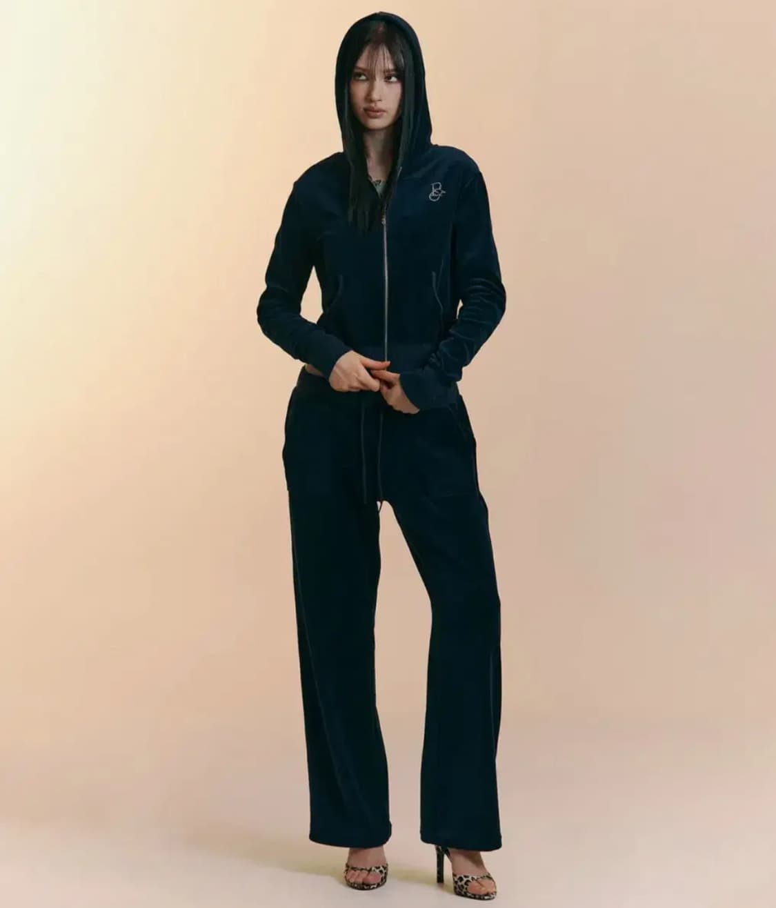 플리즈노팔로우 벨벳 셋업 네이비 상품이미지1