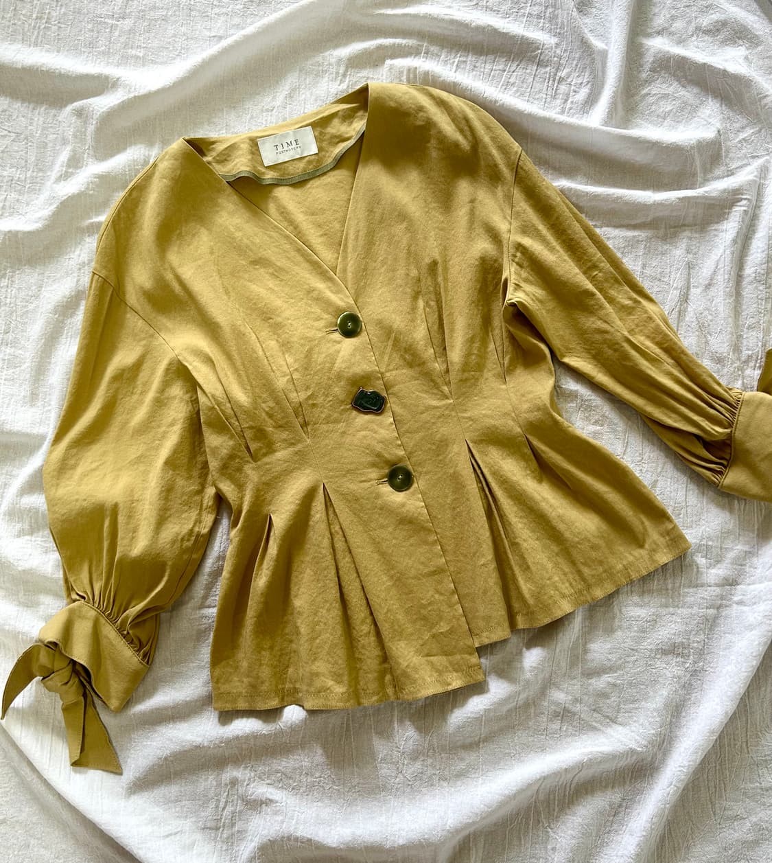 타임 단추 & 소매 리본 포인트 블라우스 셔츠 상품이미지7