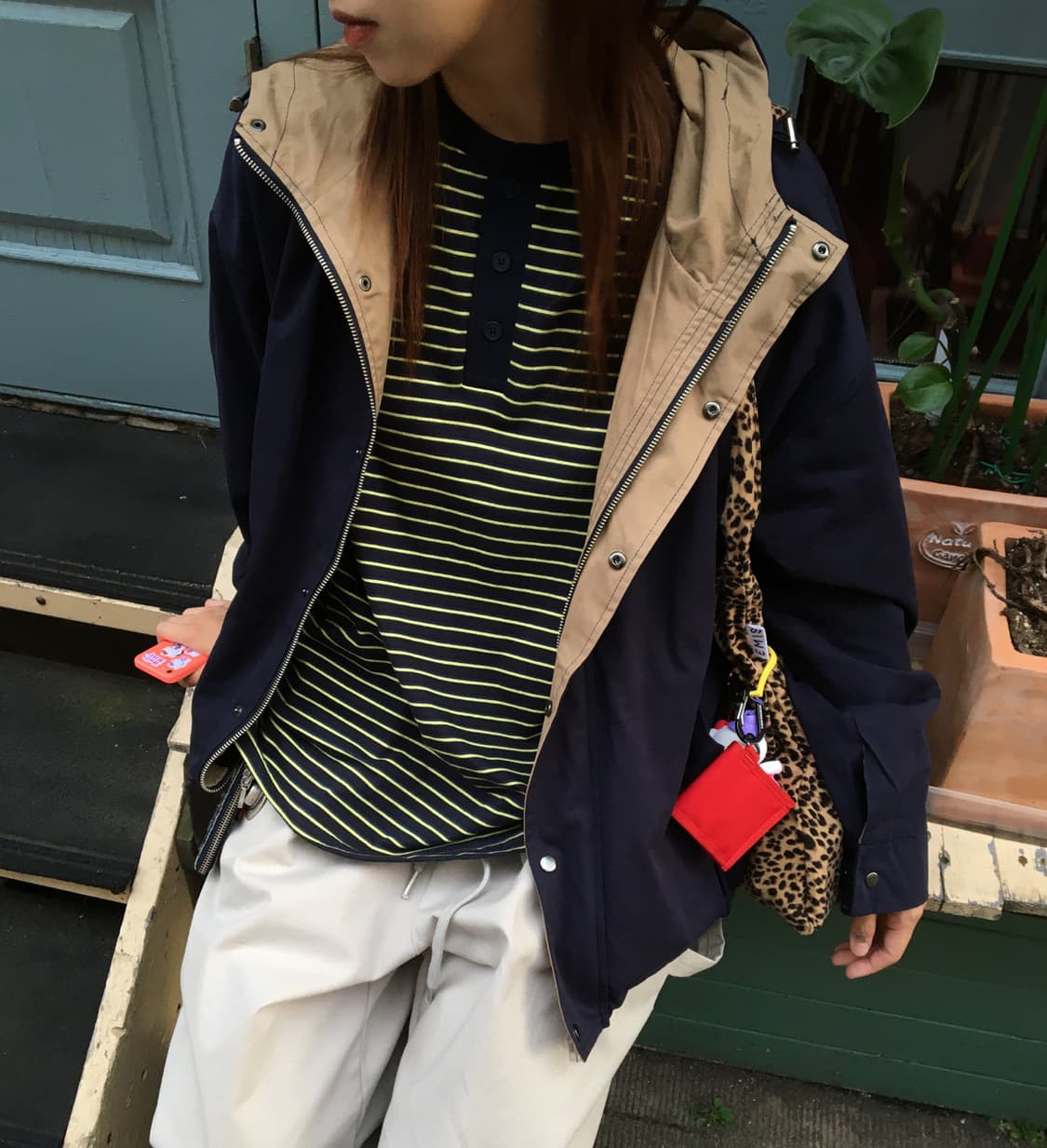 아와이 치토 배색 후드 자켓 네이비 상품이미지3