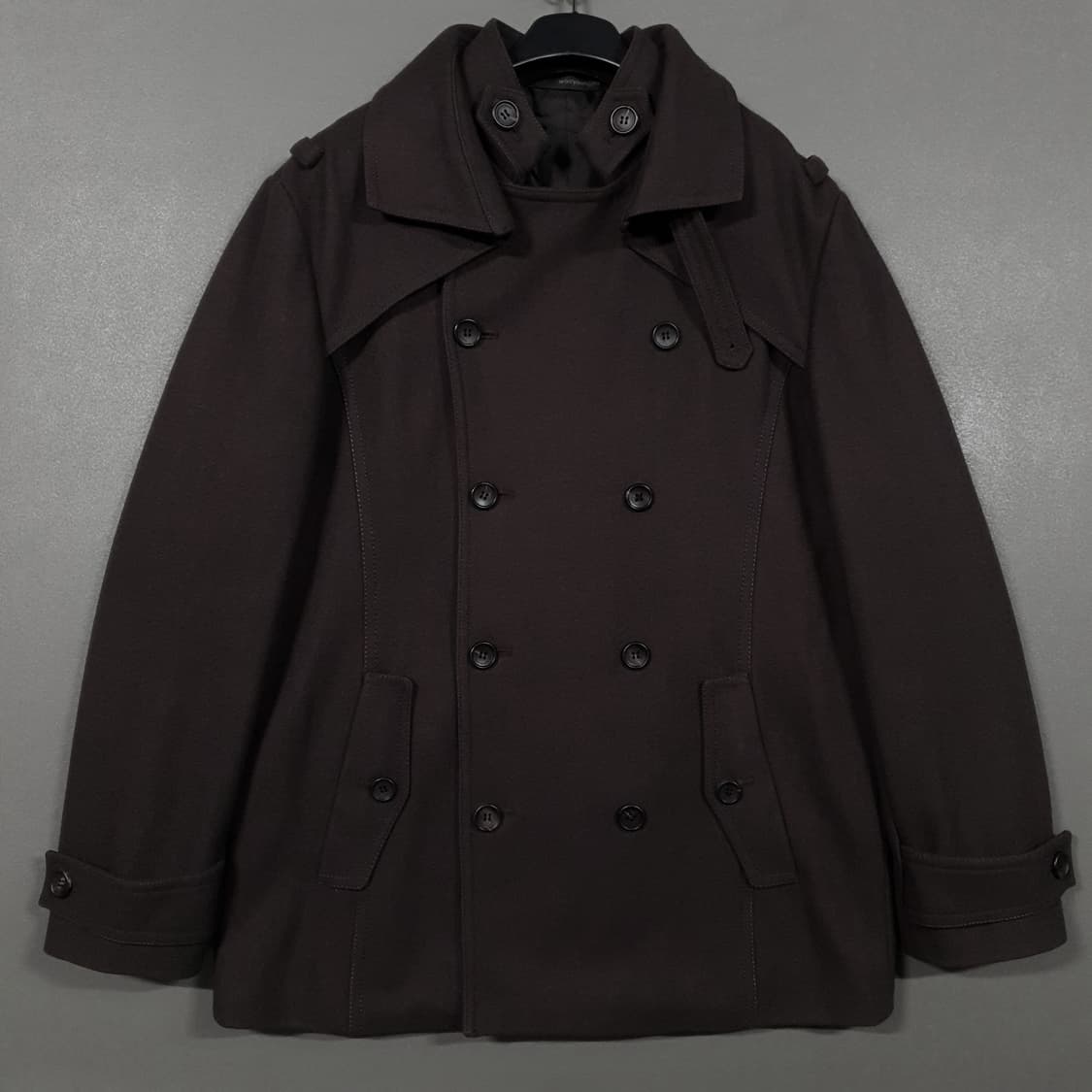 국내 105) 우영미 클래식 더블 버튼 피코트 울 모 하프 코트 브라운 상품이미지2