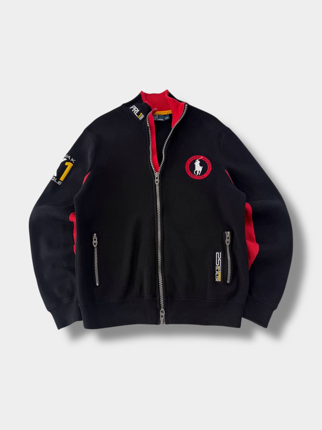 폴로 랄프로렌 루즈핏 빅포니 레이싱 투웨이 검빨 니트 집업 상품이미지1