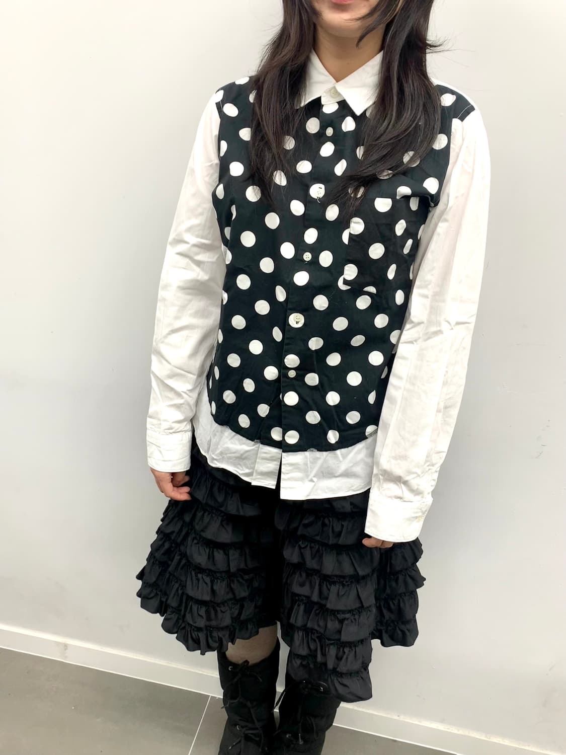 꼼데가르송 블랙 도트 도킹 셔츠 상품이미지3