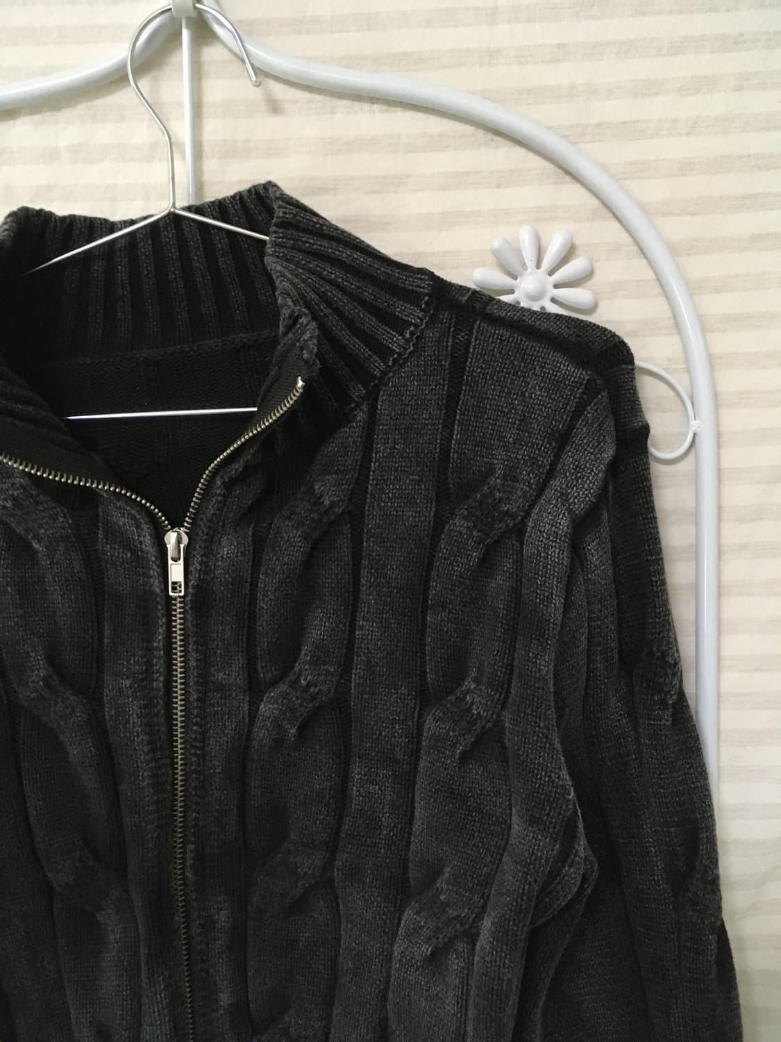 빈티지 차콜 꽈배기 니트 크롭 집업 y2k 스트릿 갸루 펑키 일본빈티지 상품이미지3