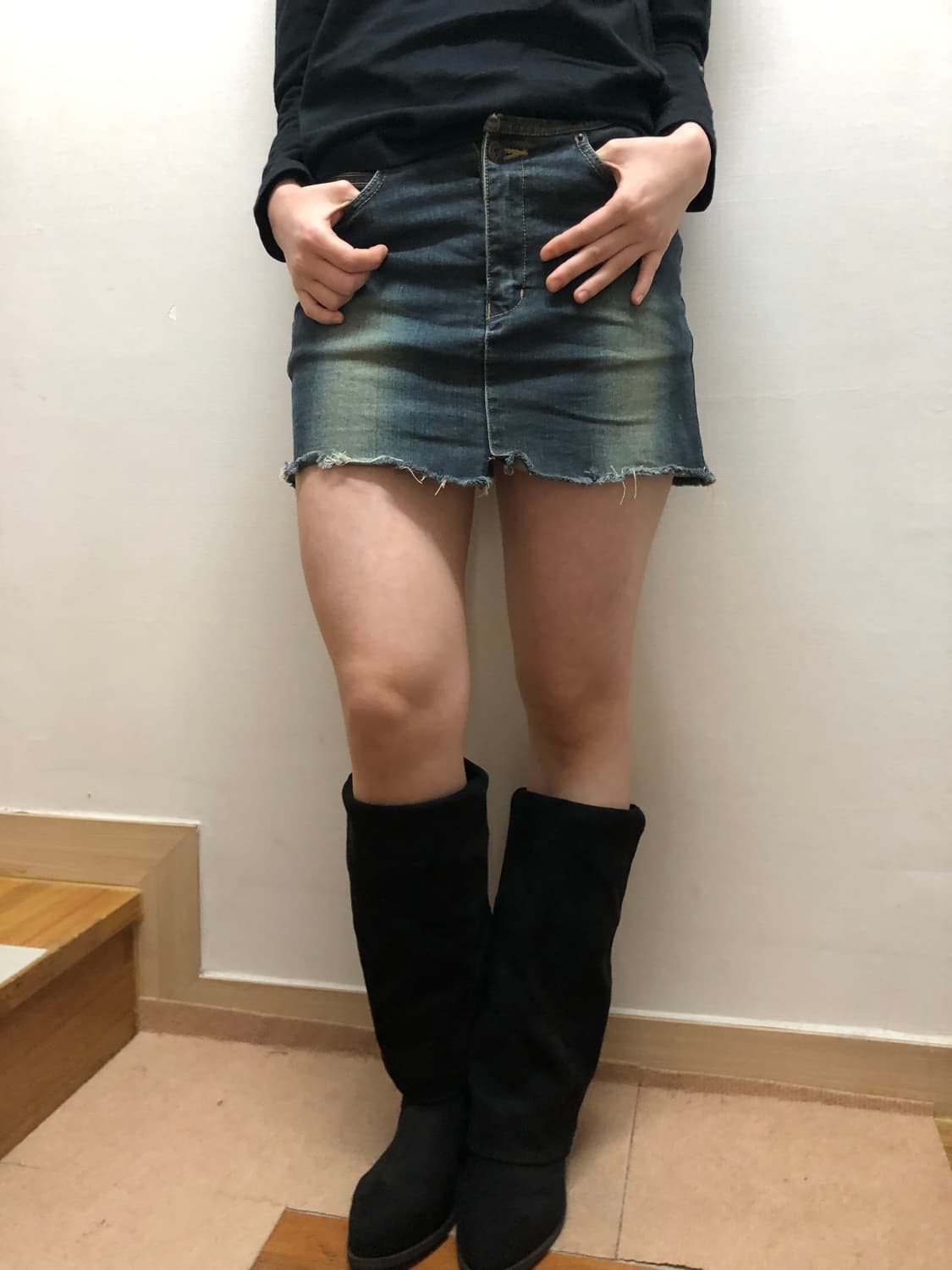 빈티지 데님 워싱 미니 스커트 상품이미지5