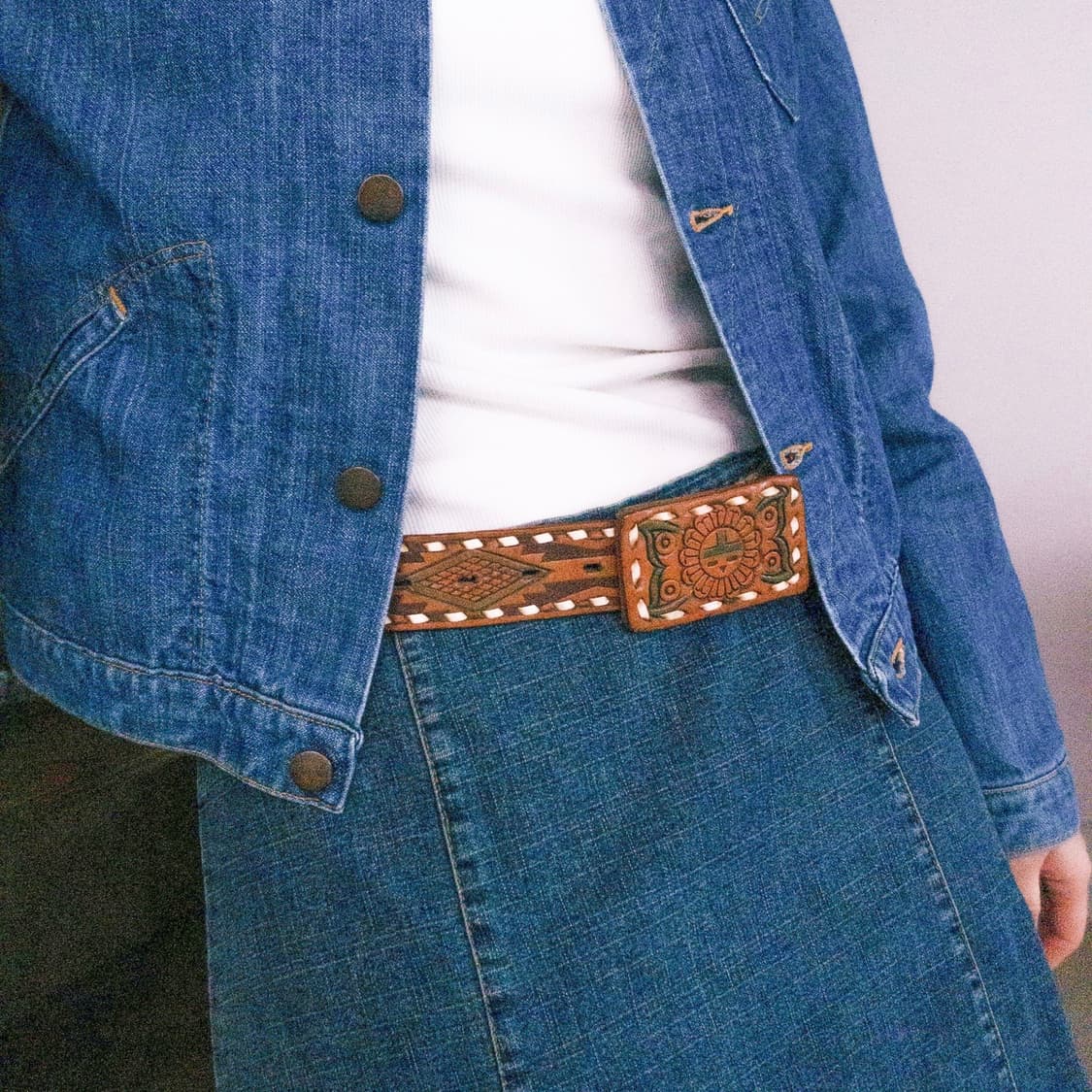 90s USA 밀러 Miller 웨스턴 웨어 카빙 레더 벨트(버클포함) 상품이미지2