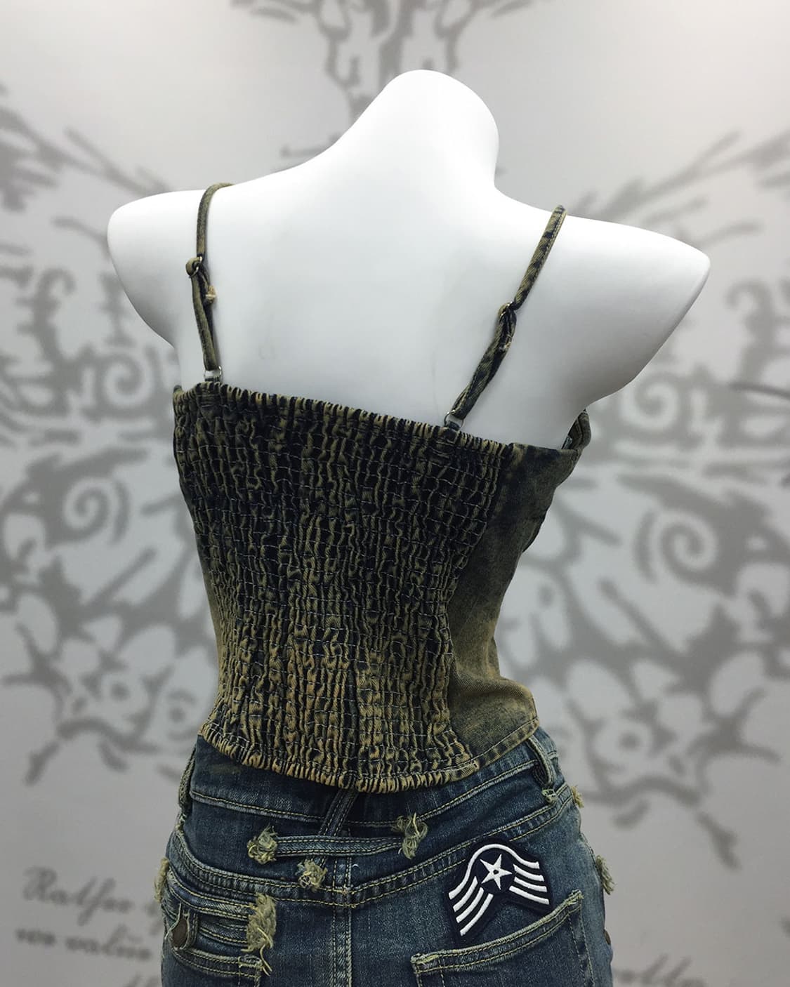 Grunge Y2K eyelet denim top 상품이미지4