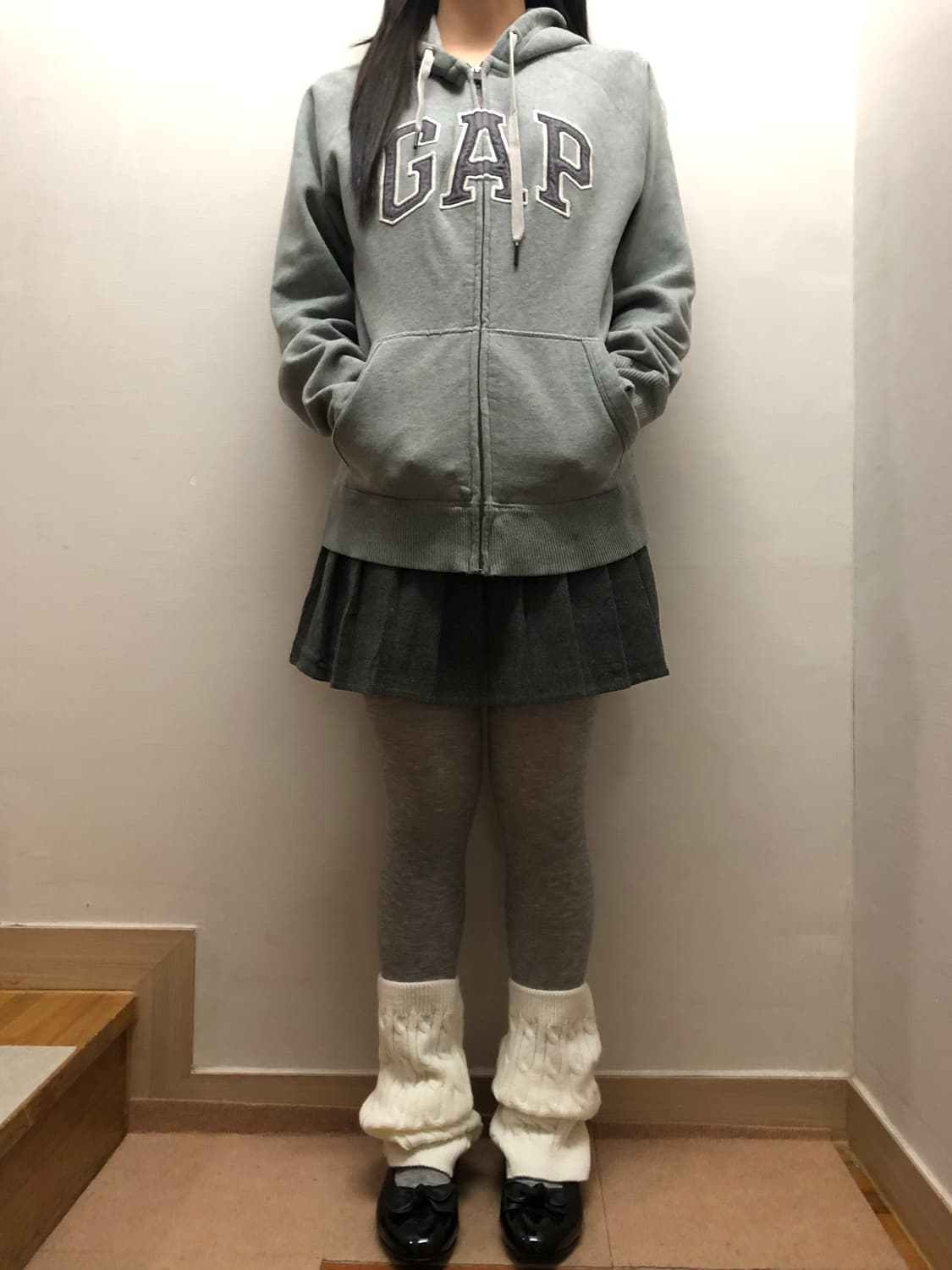 빈티지 갭 그레이 데님 패치 후드집업 상품이미지5