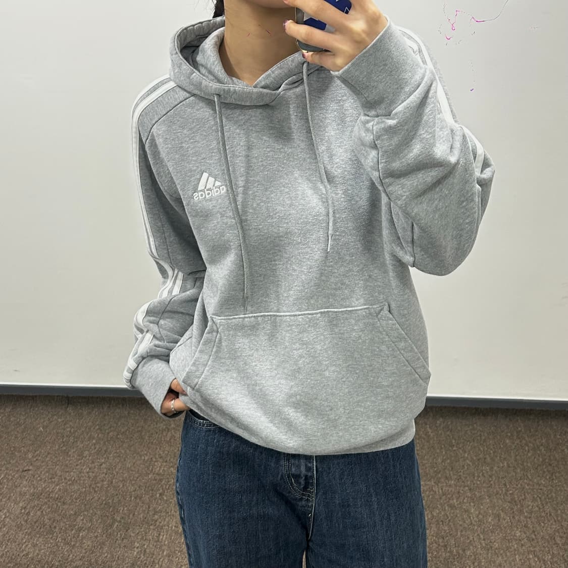 Adidas 아디다스 삼각로고 그레이 후드티 상품이미지2