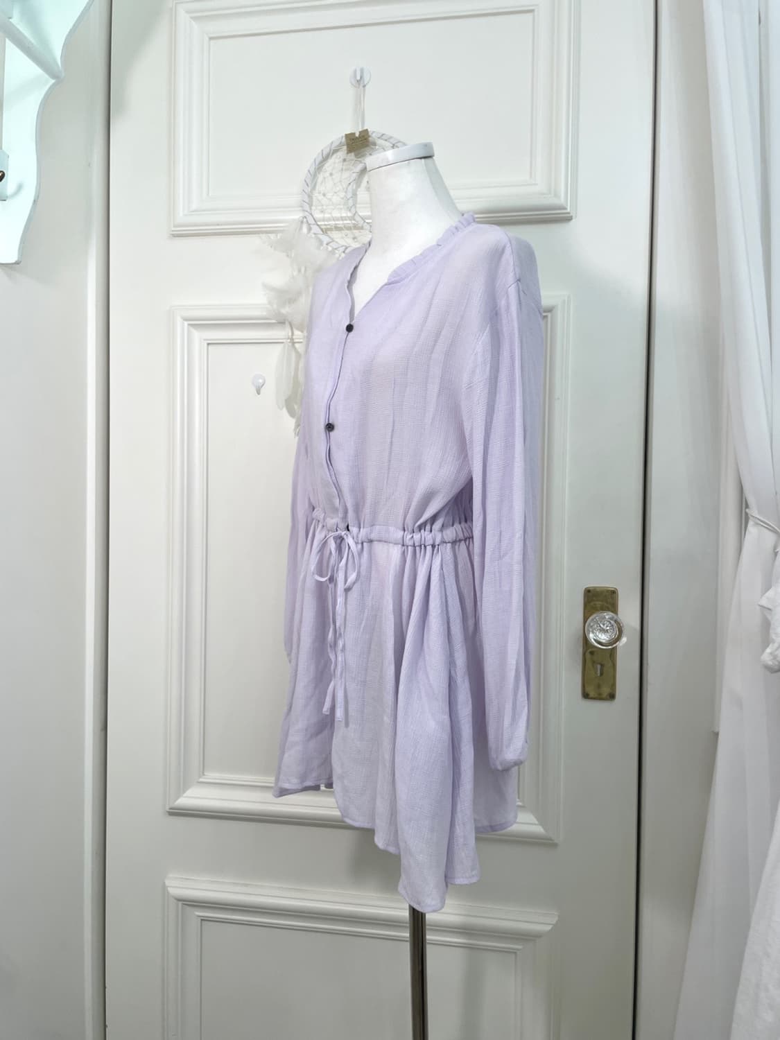 lavender v-neck waist shirring blouse op 상품이미지2