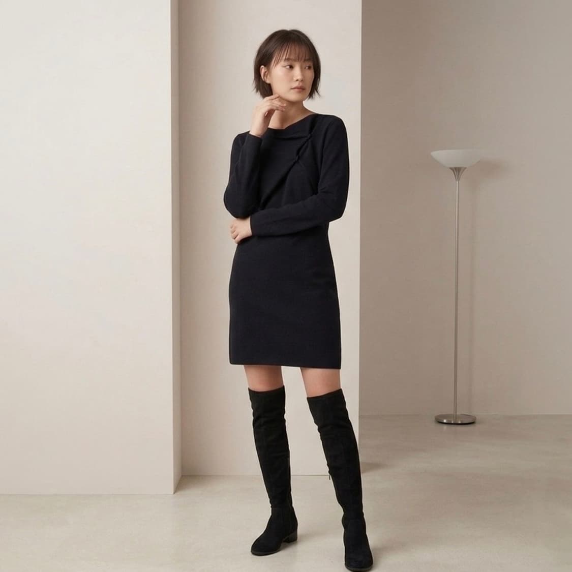 COS 코스 네이비 드레이핑 니트 원피스 상품이미지1
