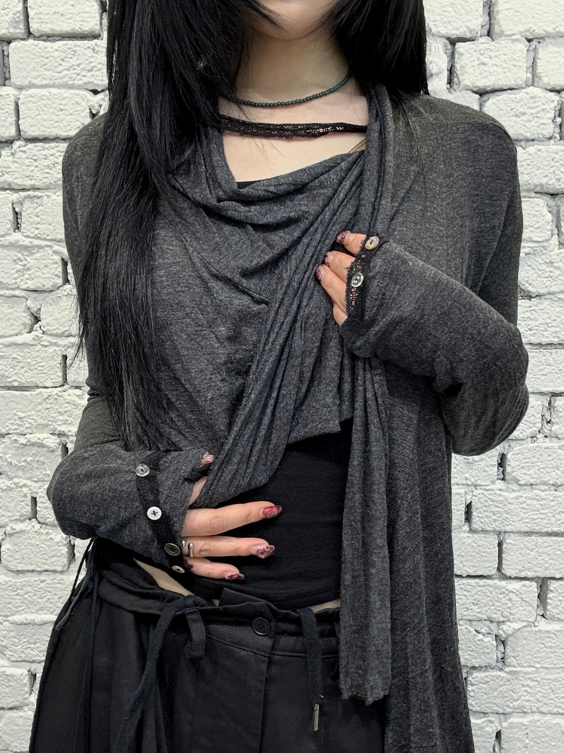 Asymmetric Draped Layered Long SleeveTop 상품이미지1