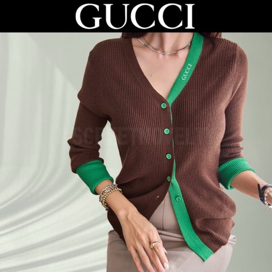 구찌 골지 이중배색가디건 상품이미지6