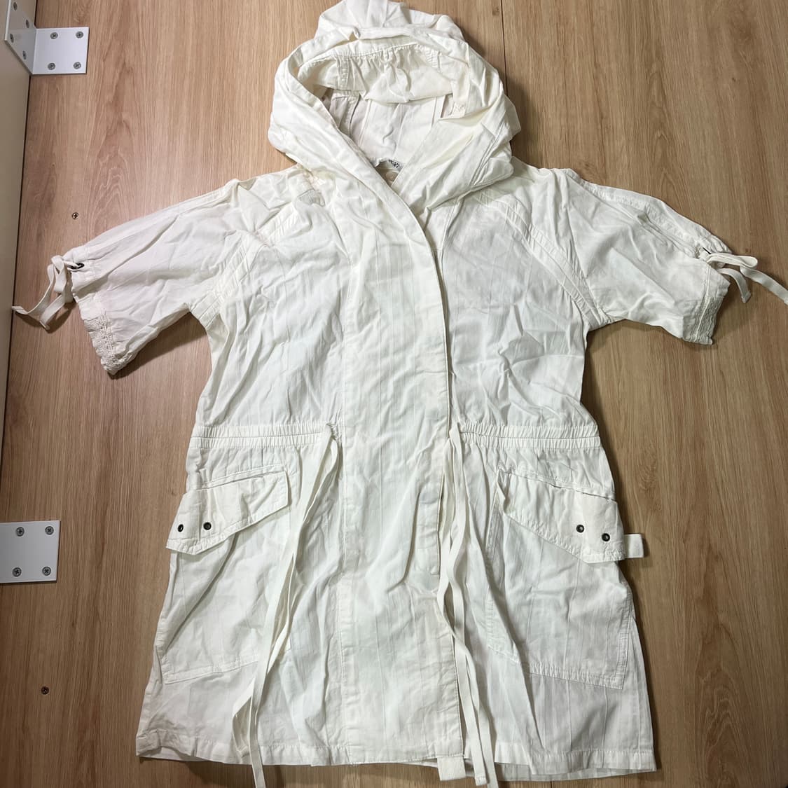 빈티지 | 유니크 화이트 코튼 후드 반팔 면 자켓 y2k 일본빈티지 야상 상품이미지1