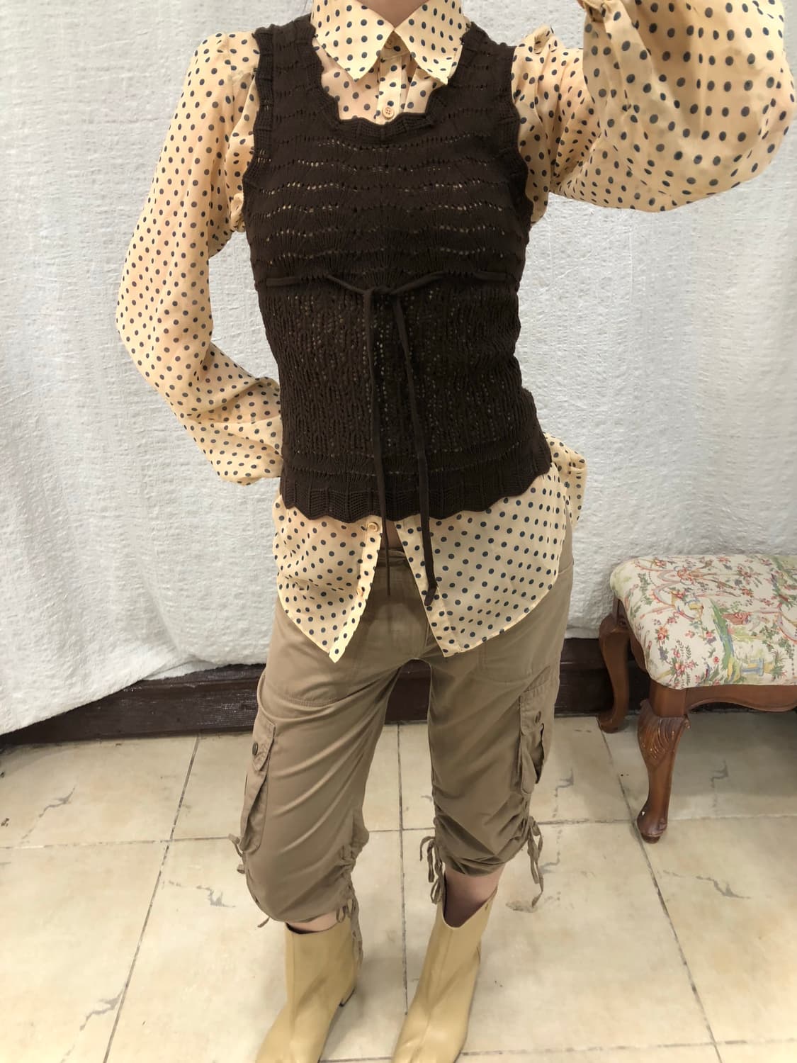 Yellow beige sheer blouse 상품이미지4