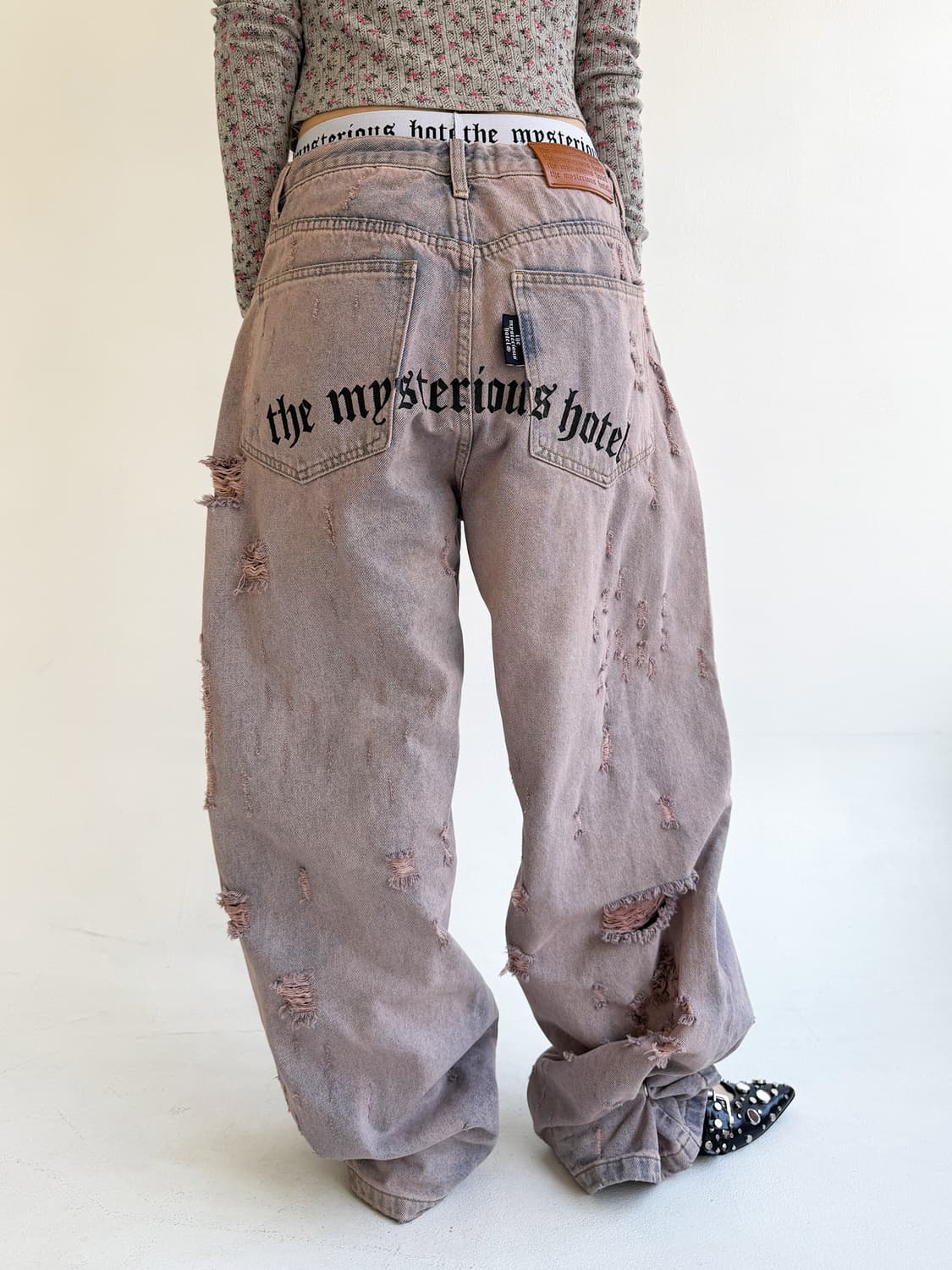 THEMYSTERIOUSHOTEL 데미지 워싱팬츠 핑크  상품이미지1