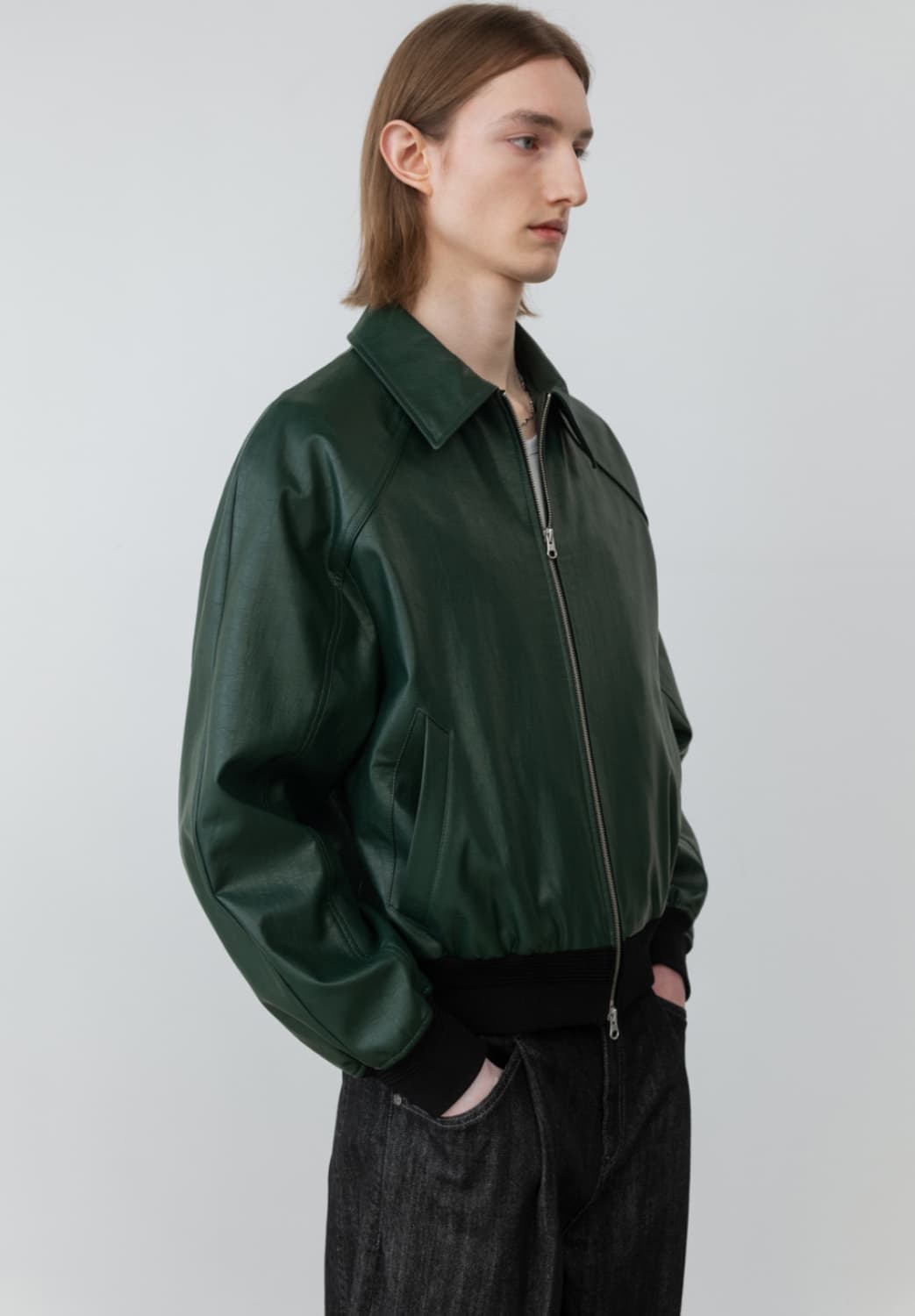 미나브 비건 레더 래글런 자켓 딥 그린 XL 상품이미지4