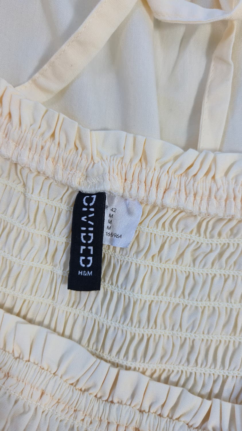 H&M 스모킹 원피스 M 크림 스퀘어넥 퍼프 면 반팔
 상품이미지5