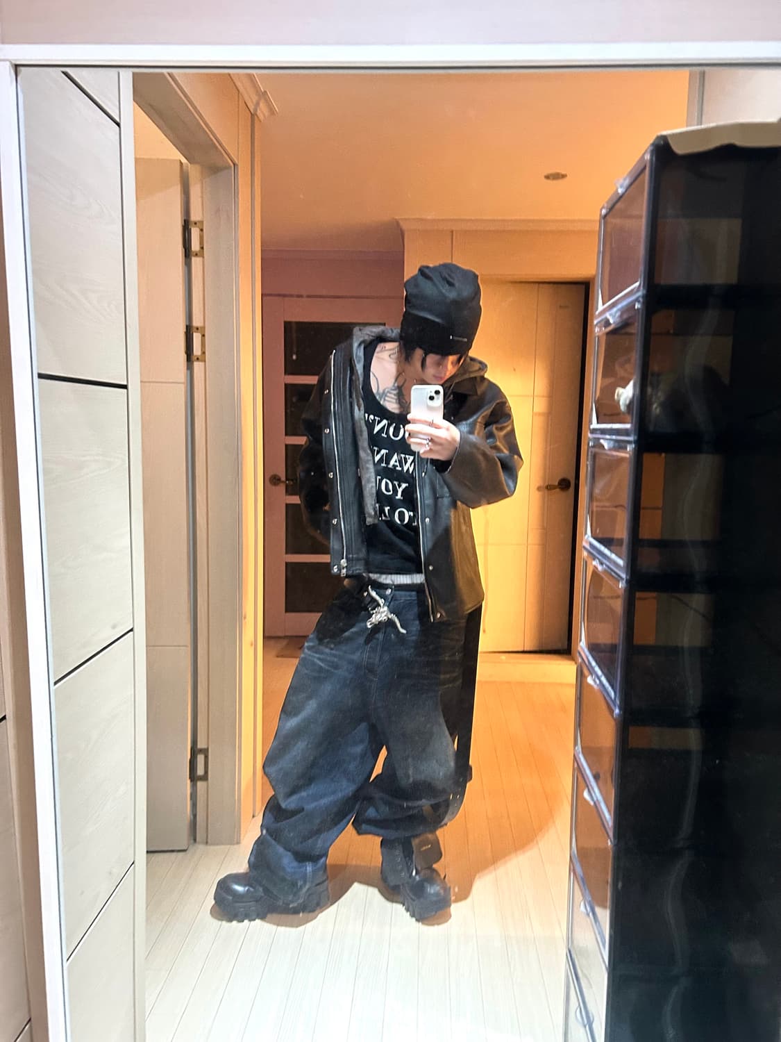 Cow Skin Hoodie Layerd Leather Jacket 상품이미지6