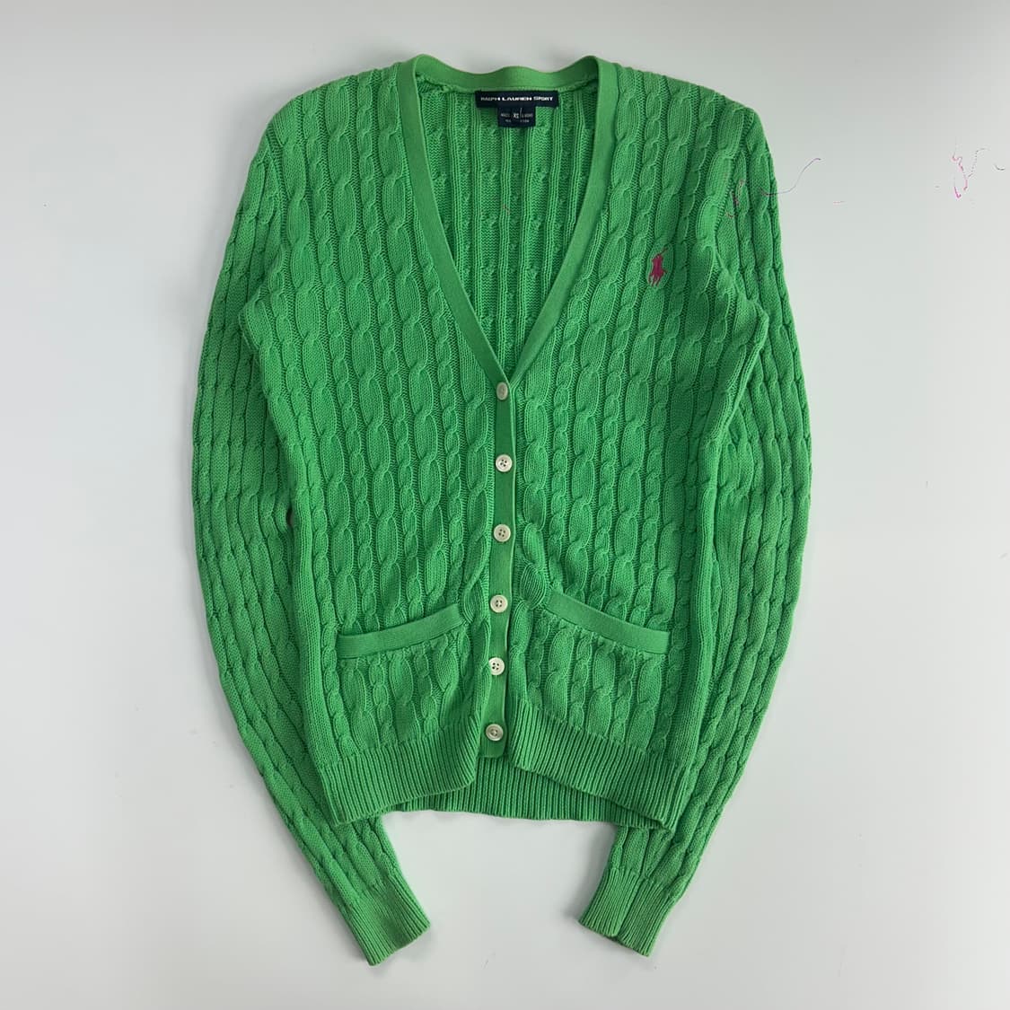 Polo 폴로 핑크포니 그린 케이블 니트 가디건 상품이미지3