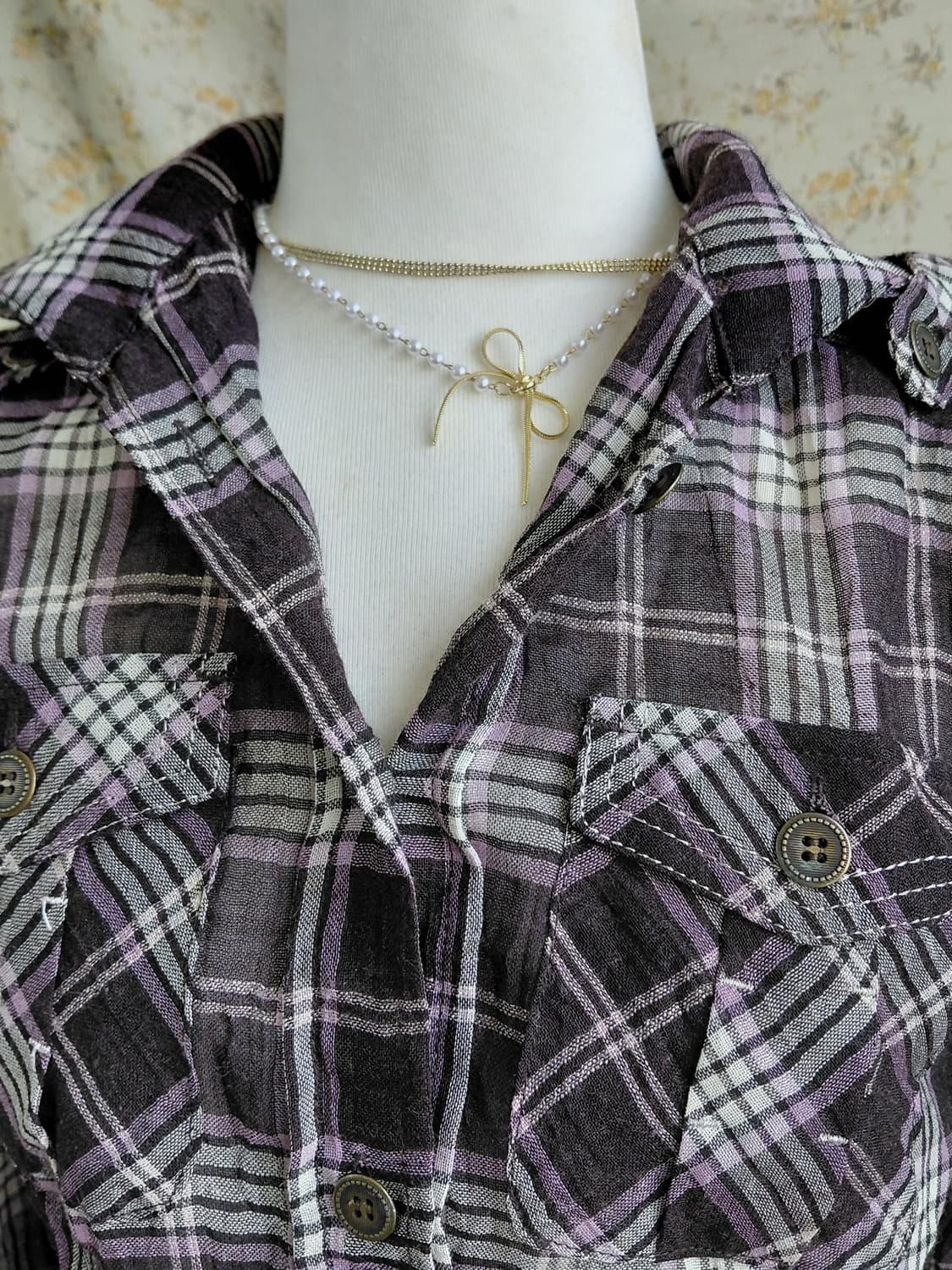 [빈티지] 체크 셔츠 허리 묶음 스타일 상품이미지2