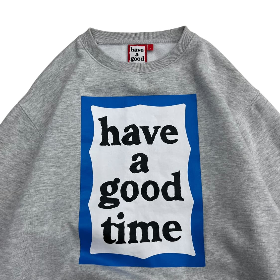 해브어굿타임 블루 센터로고 그레이 맨투맨 L 상품이미지4