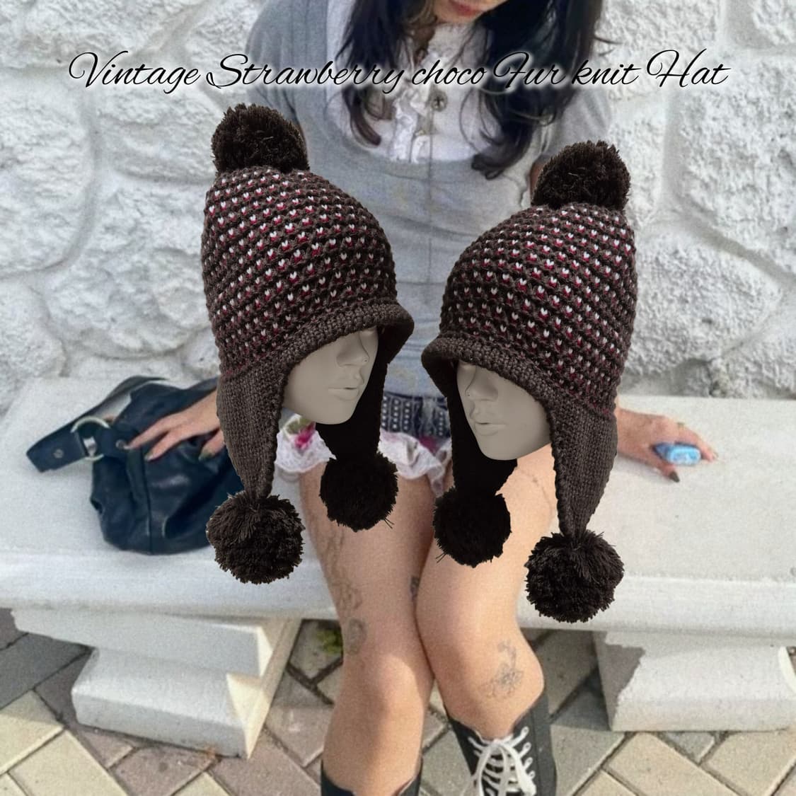 Vintage Strawberry choco Fur knit Hat 상품이미지1