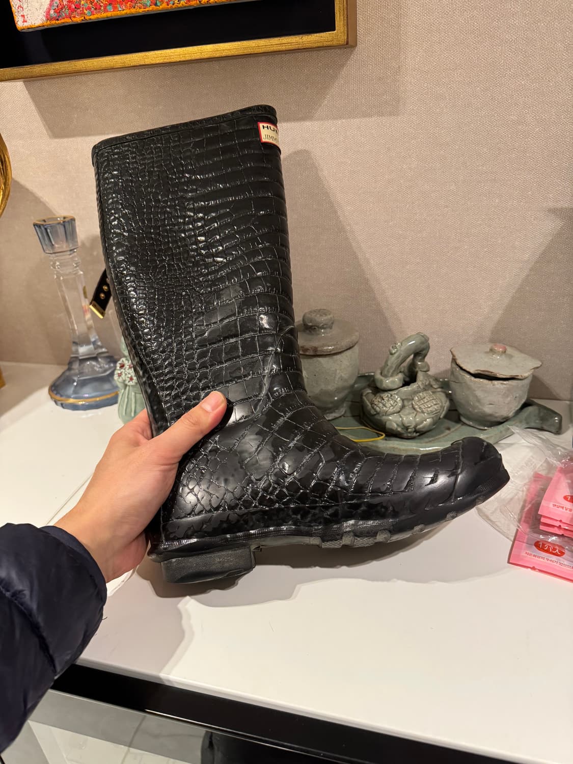 (235-240, 245) 헌터 X 지미추 콜라보 롱 레인부츠 블랙 크로 상품이미지3