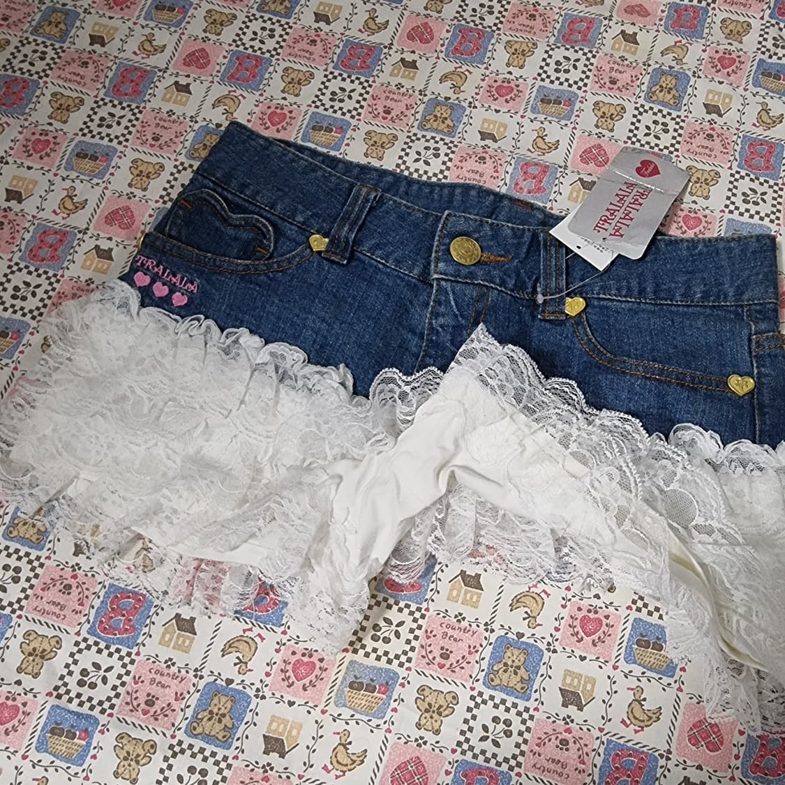트랄라라(TRALALA) 레이스 프릴 데님 큐롯팬츠 상품이미지4