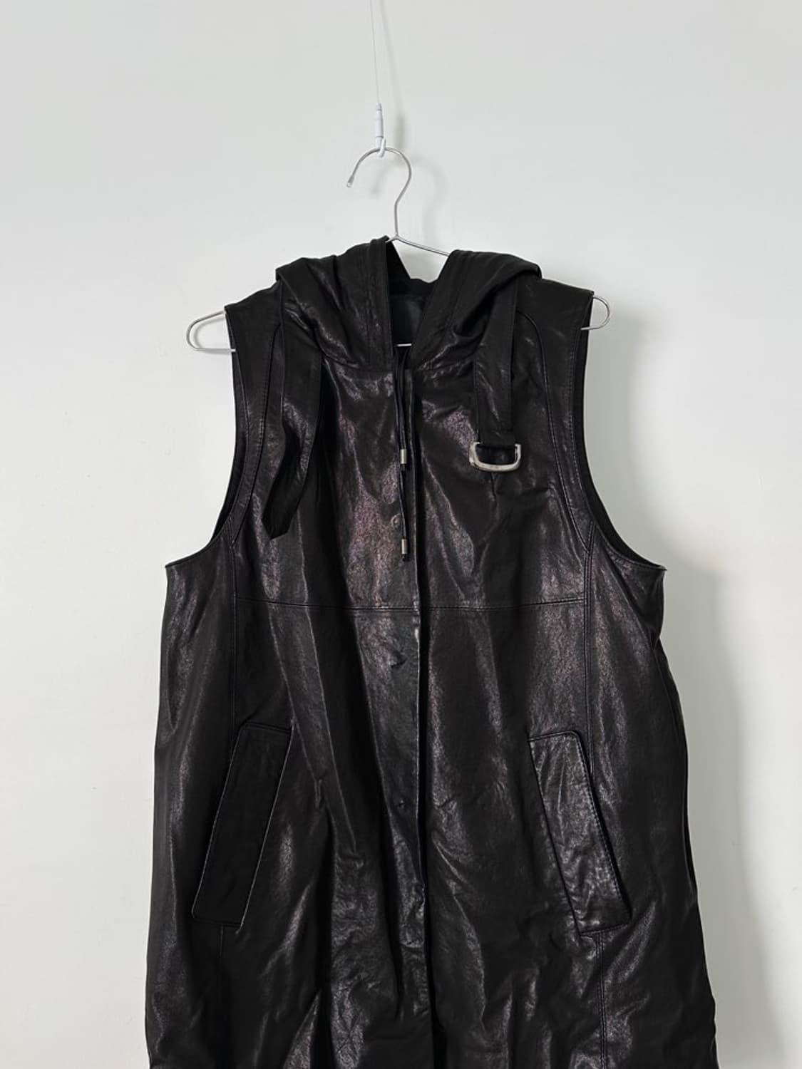 Hoody vest leather jacket / black 상품이미지5