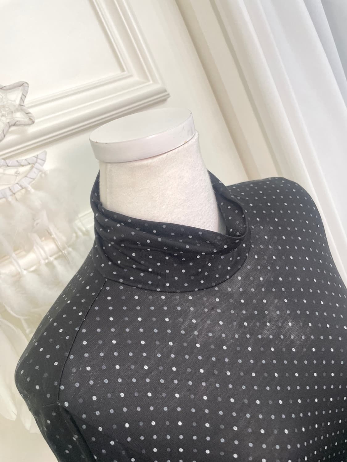 charcoal crochet shirring  puff sleeve k 상품이미지10