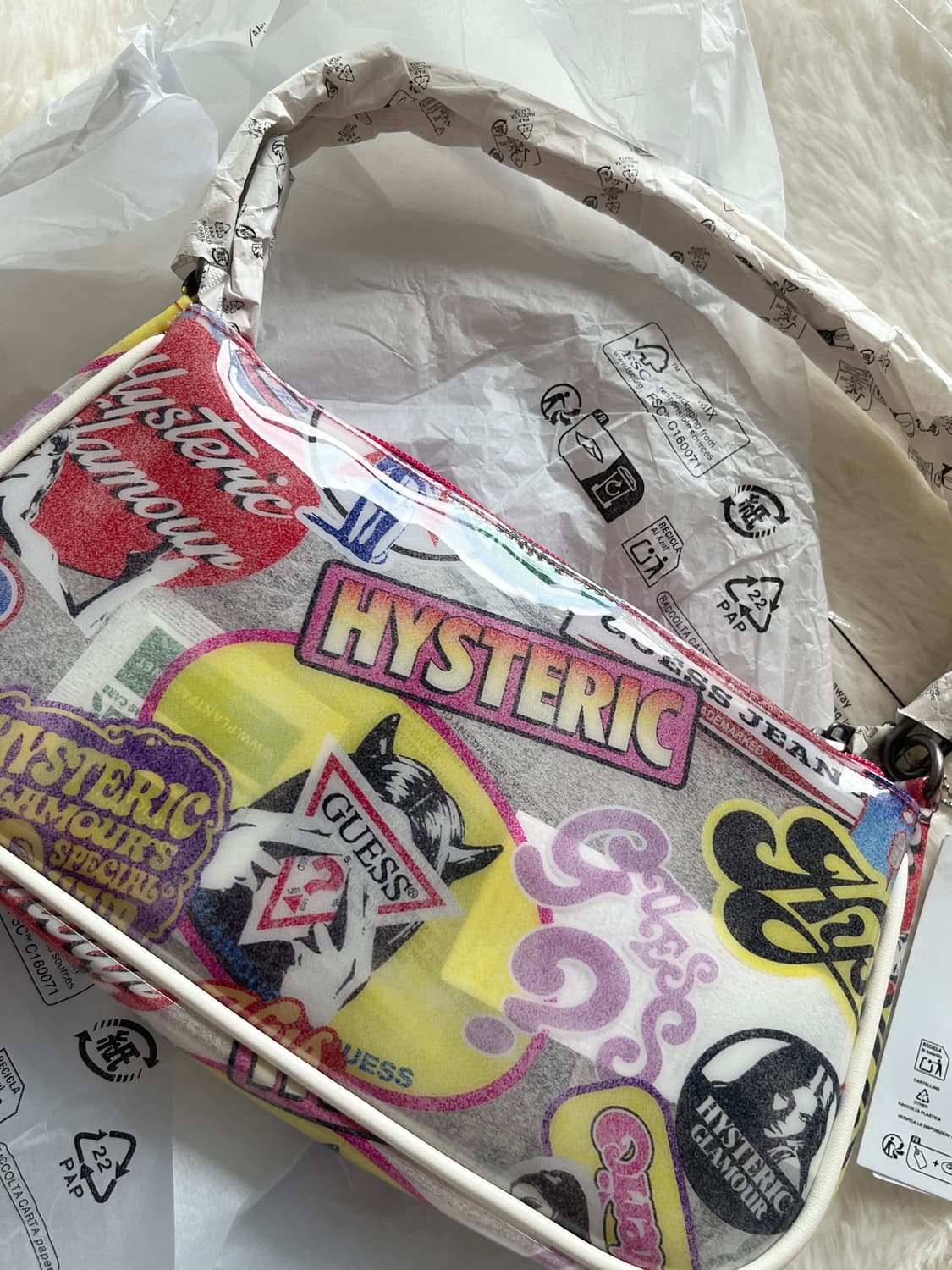 (새상품) 히스테릭 글래머 X 게스 진스 프린티드 바게트 백 숄더 백 상품이미지4