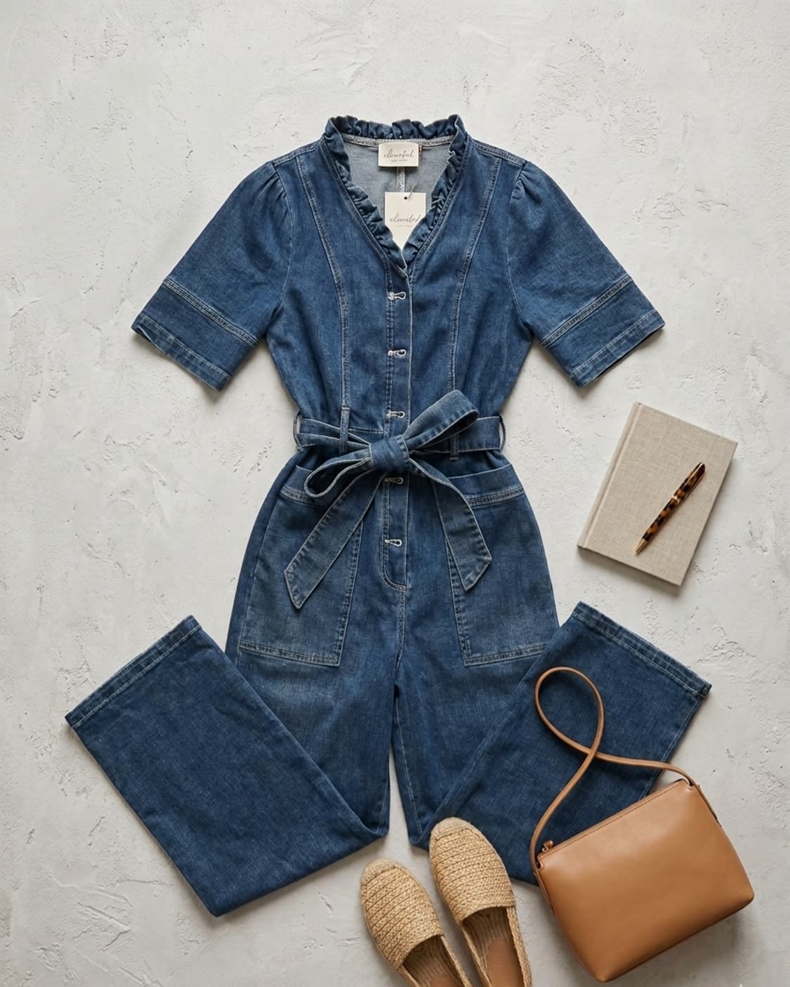 러블리 빈티지 프릴 데님 점프수트 상품이미지1