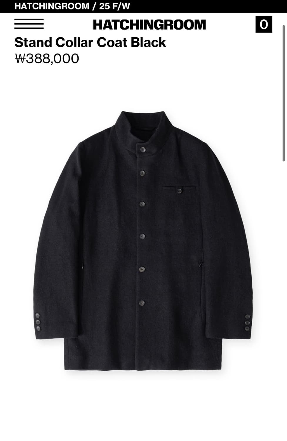 해칭룸 stand collar coat black 4사이즈 상품이미지1