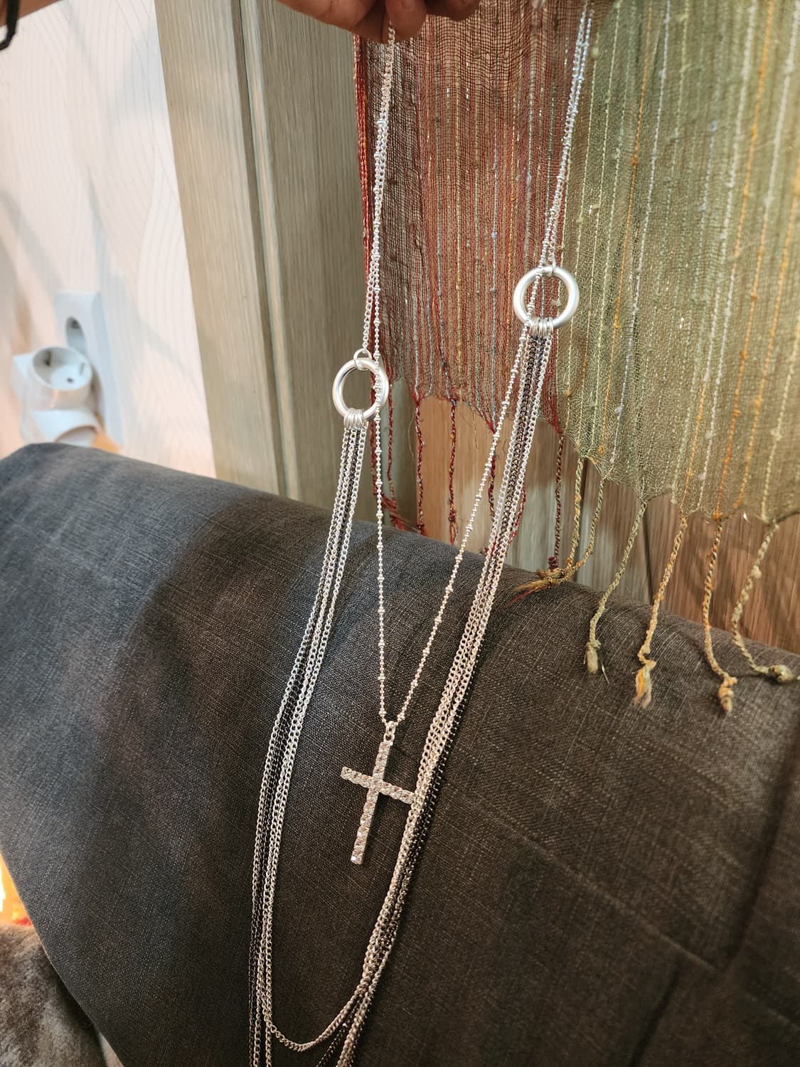 무광실버 레이어드 크로스 목걸이 귀걸이 세트 상품이미지3