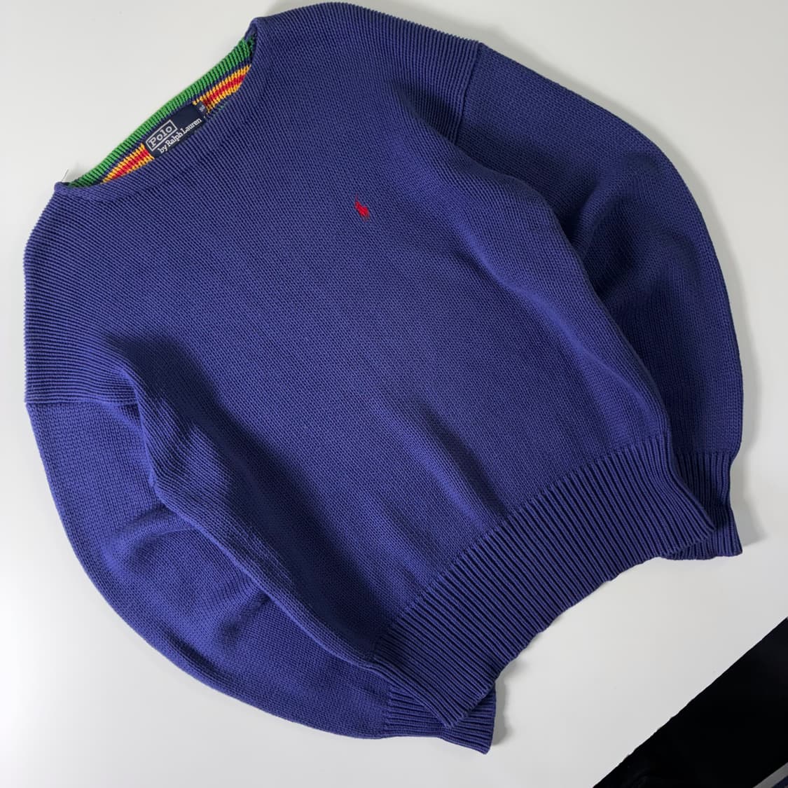 Polo  폴로 랄프로렌 90,s 헤비코튼 블루 라운드 보트넥 니트  상품이미지2