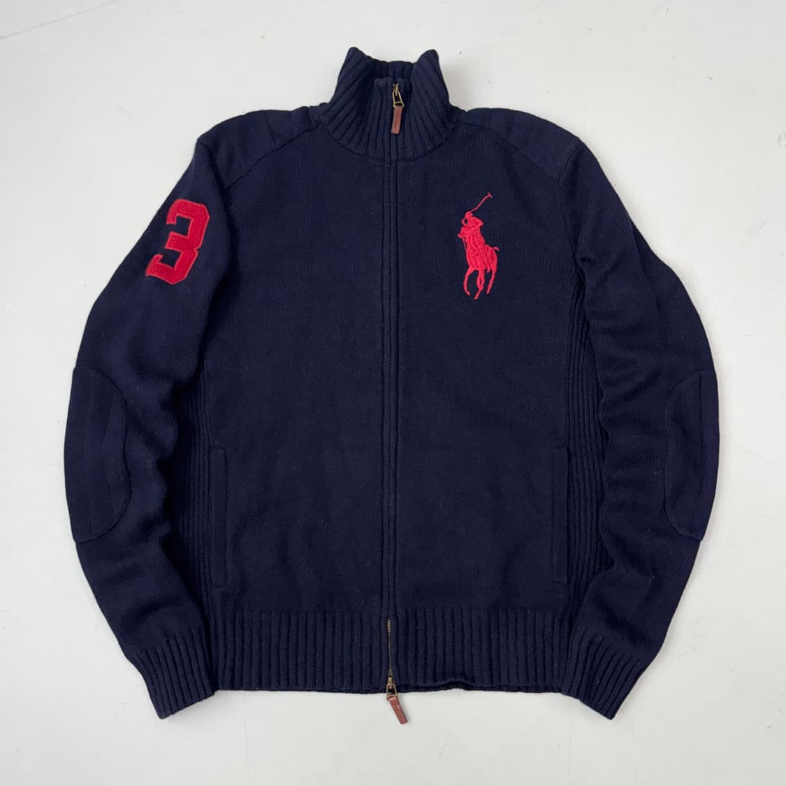 폴로 빅포니 램스울 투웨이 니트집업 네이비 상품이미지2