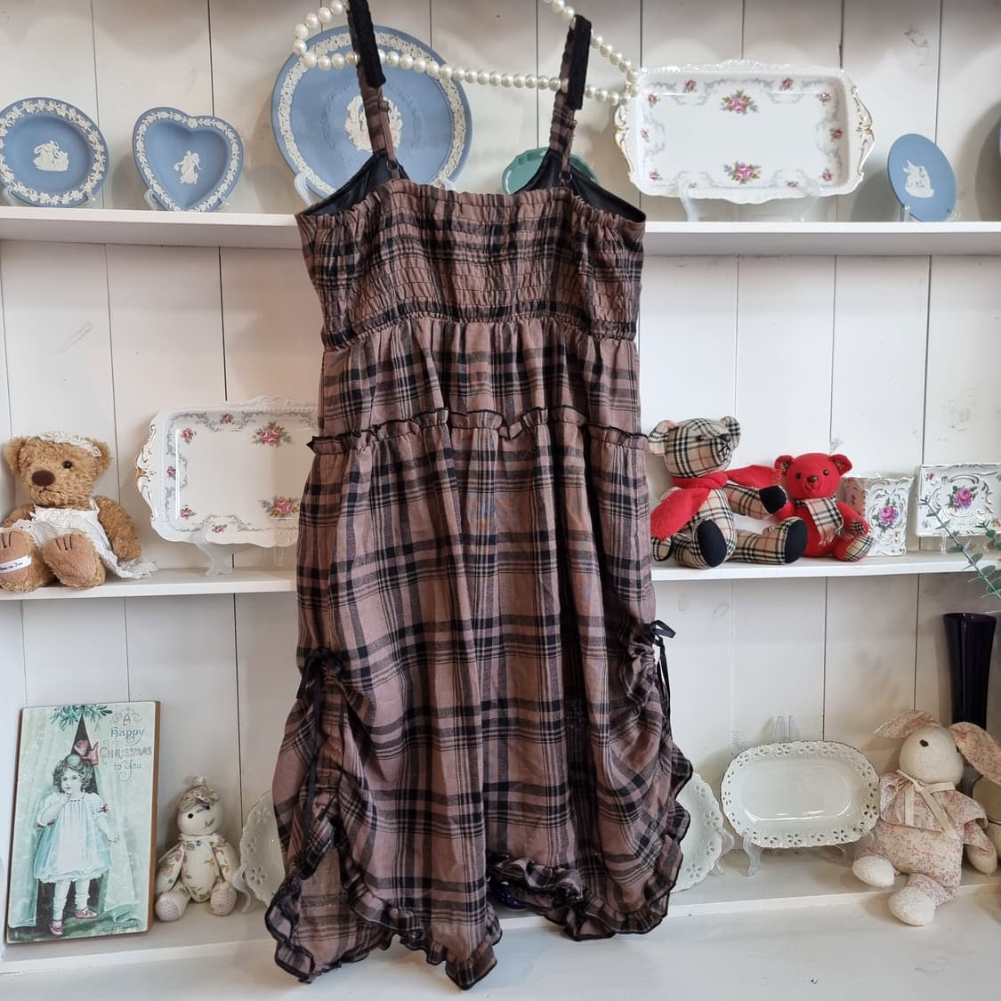 체크 뷔스티에 롱 원피스 브라운 상품이미지6